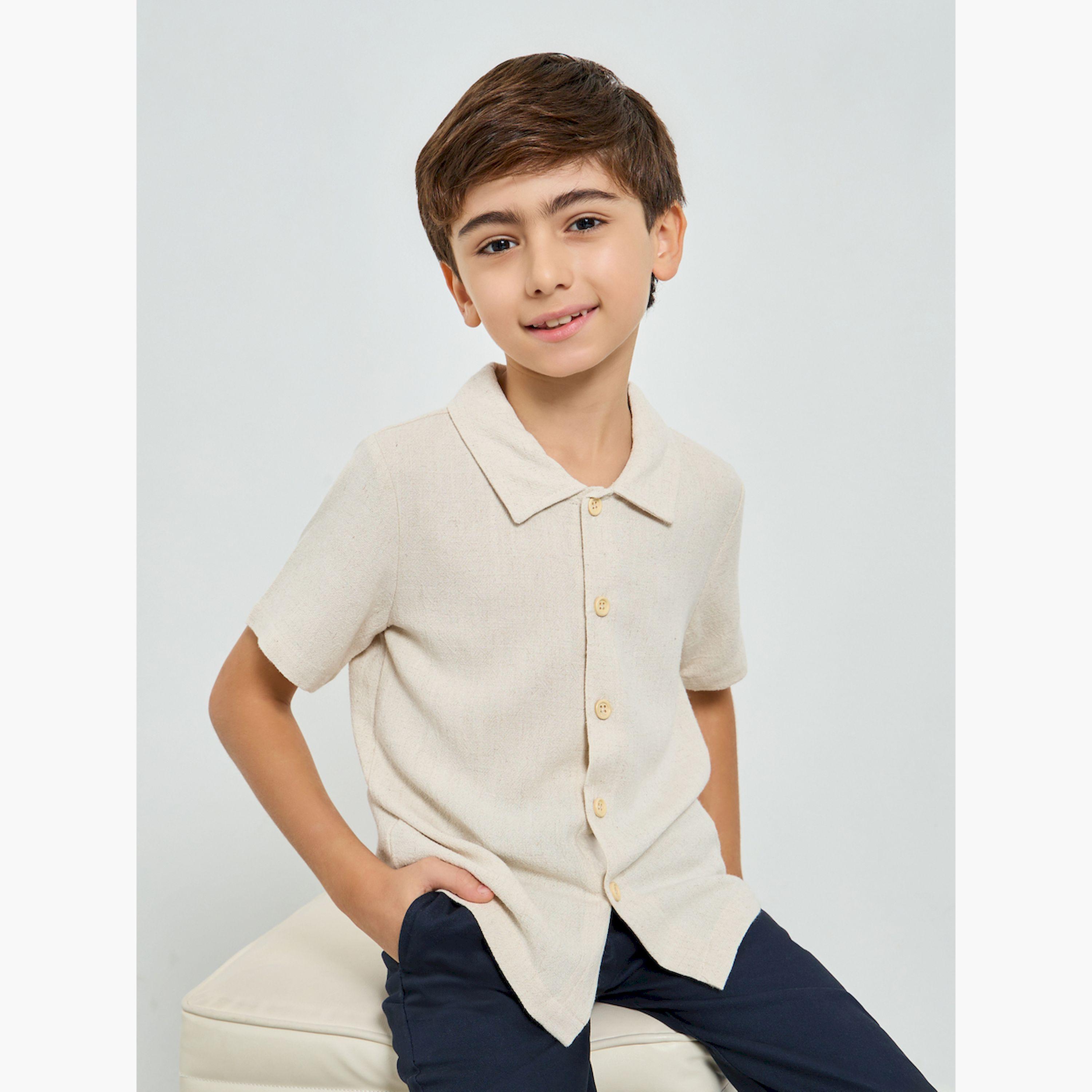Styli Boys Beige Collared Short Sleeve Shirt-boys-clothing-shirts-image-3