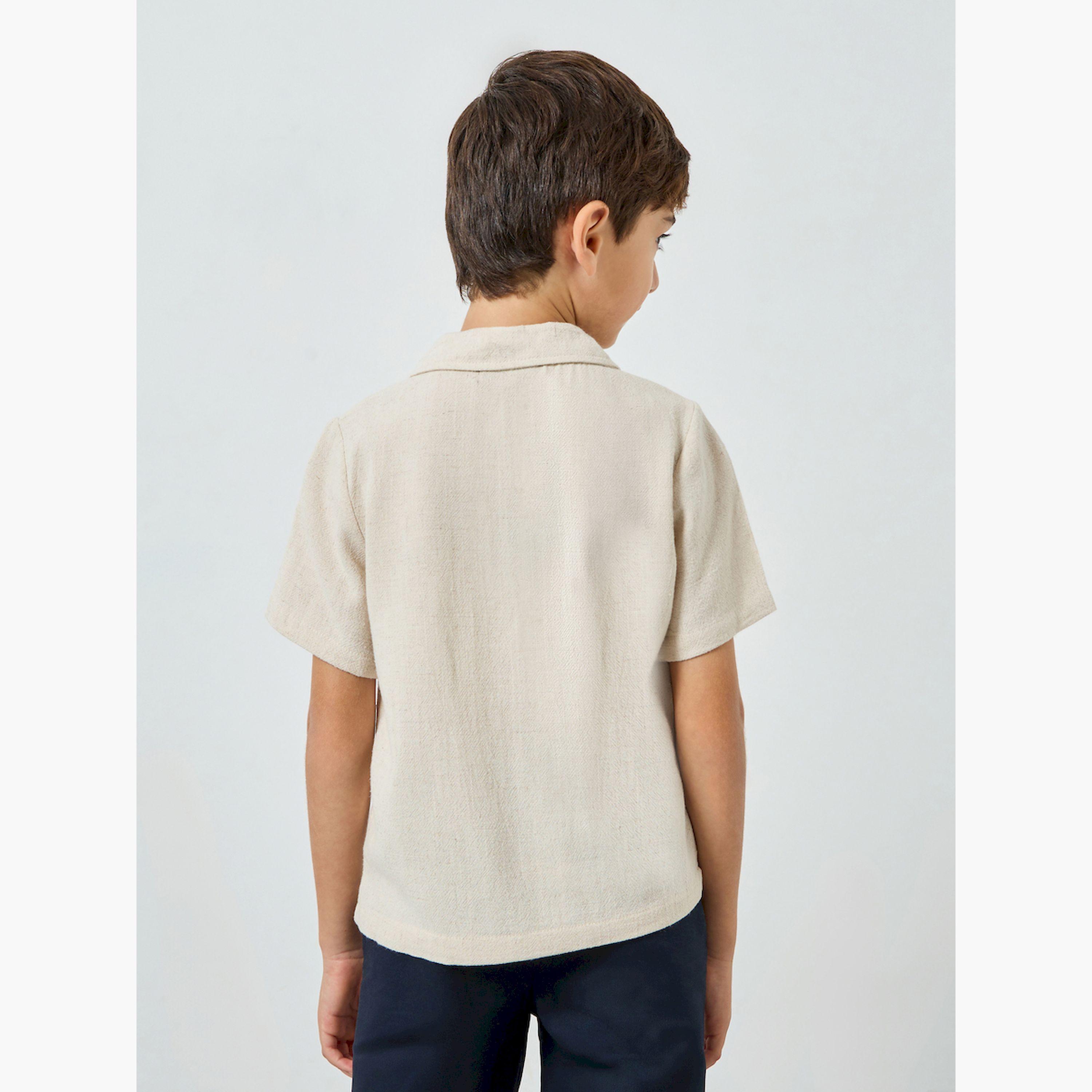 Styli Boys Beige Collared Short Sleeve Shirt-boys-clothing-shirts-image-4