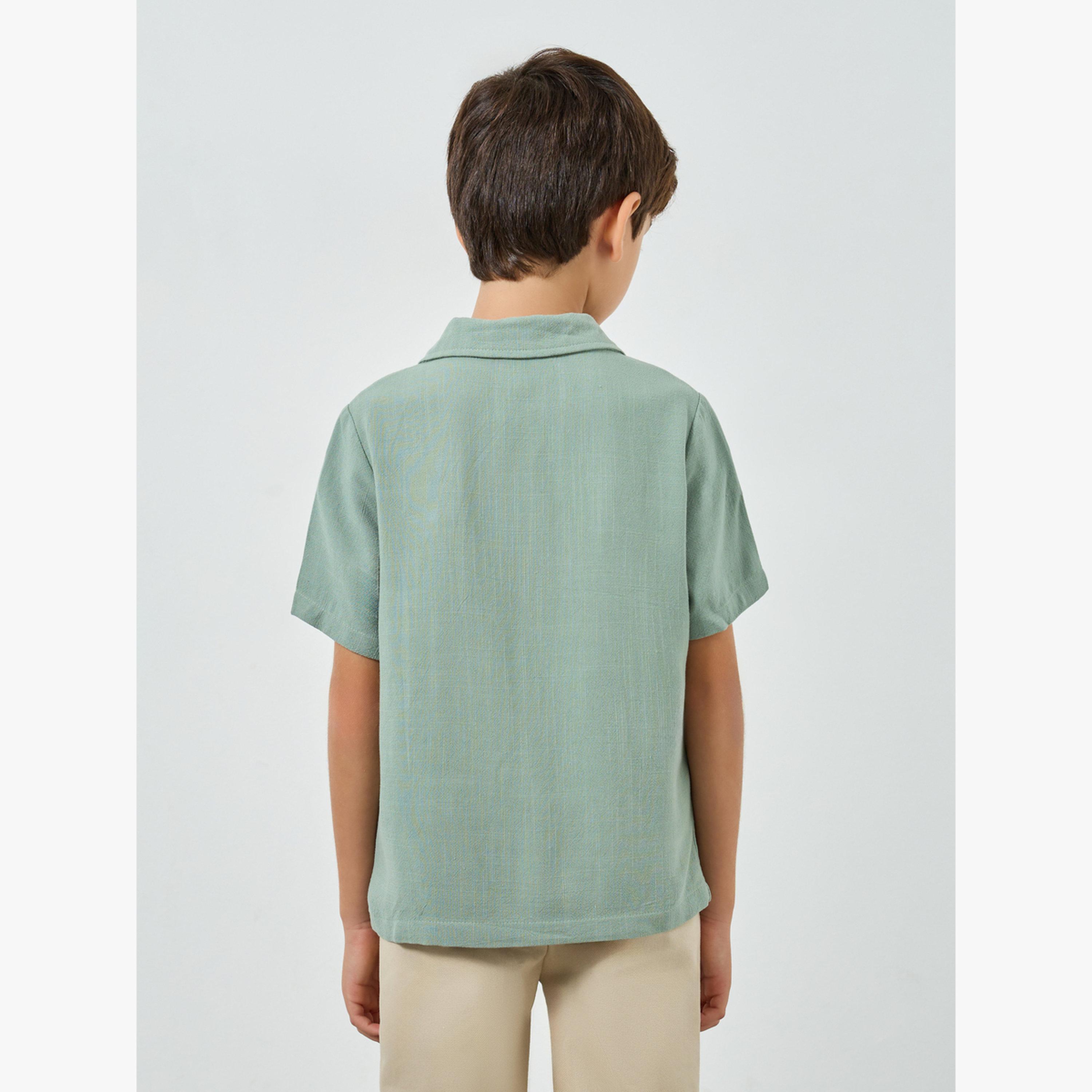 Styli Boys Green Collared Linen Shirt-boys-clothing-shirts-image-3