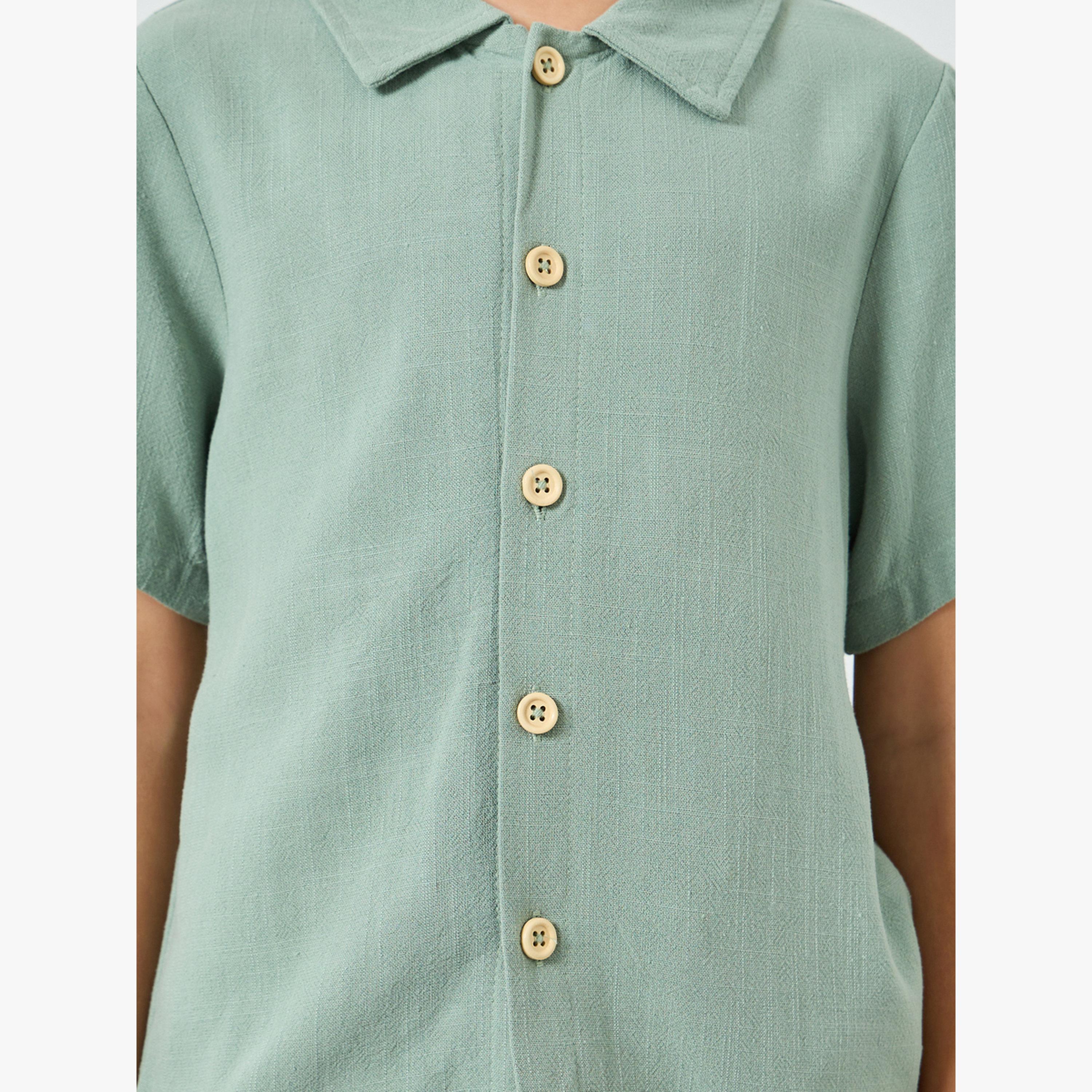 Styli Boys Green Collared Linen Shirt-boys-clothing-shirts-image-4