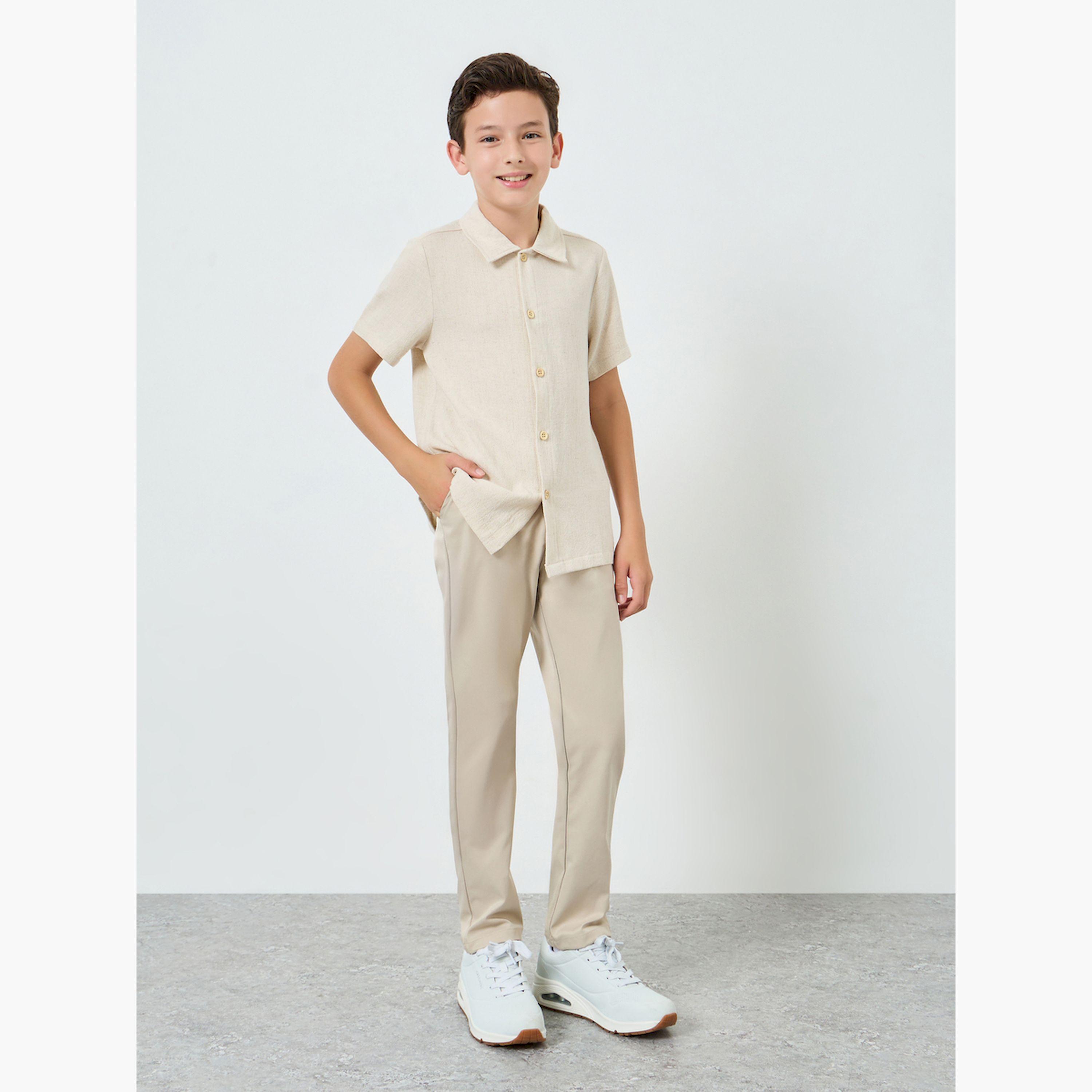 Styli Boys Beige Collared Short Sleeve Shirt-boys-clothing-shirts-image-2