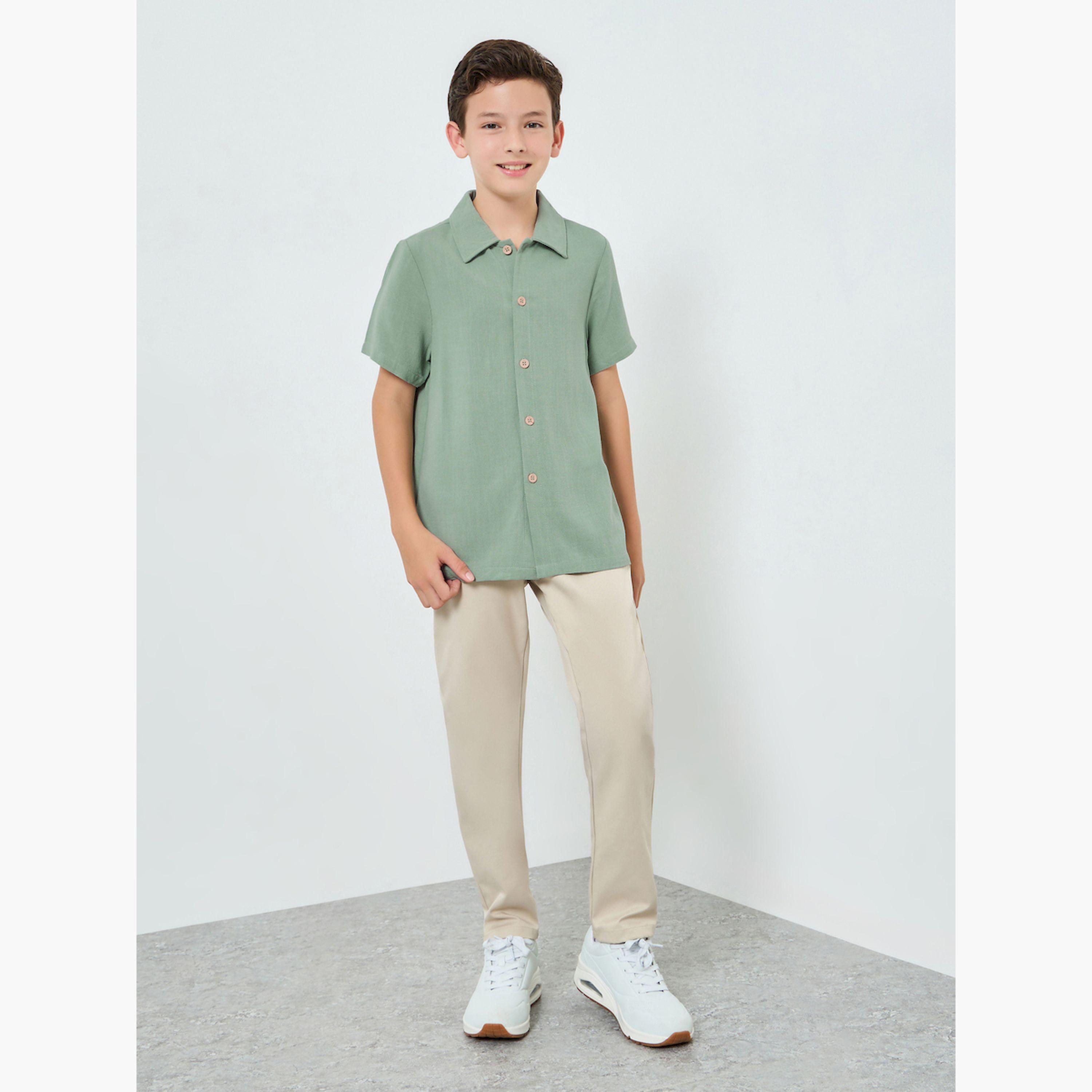 Styli Boys Green Collared Short Sleeve Shirt-boys-clothing-shirts-image-2