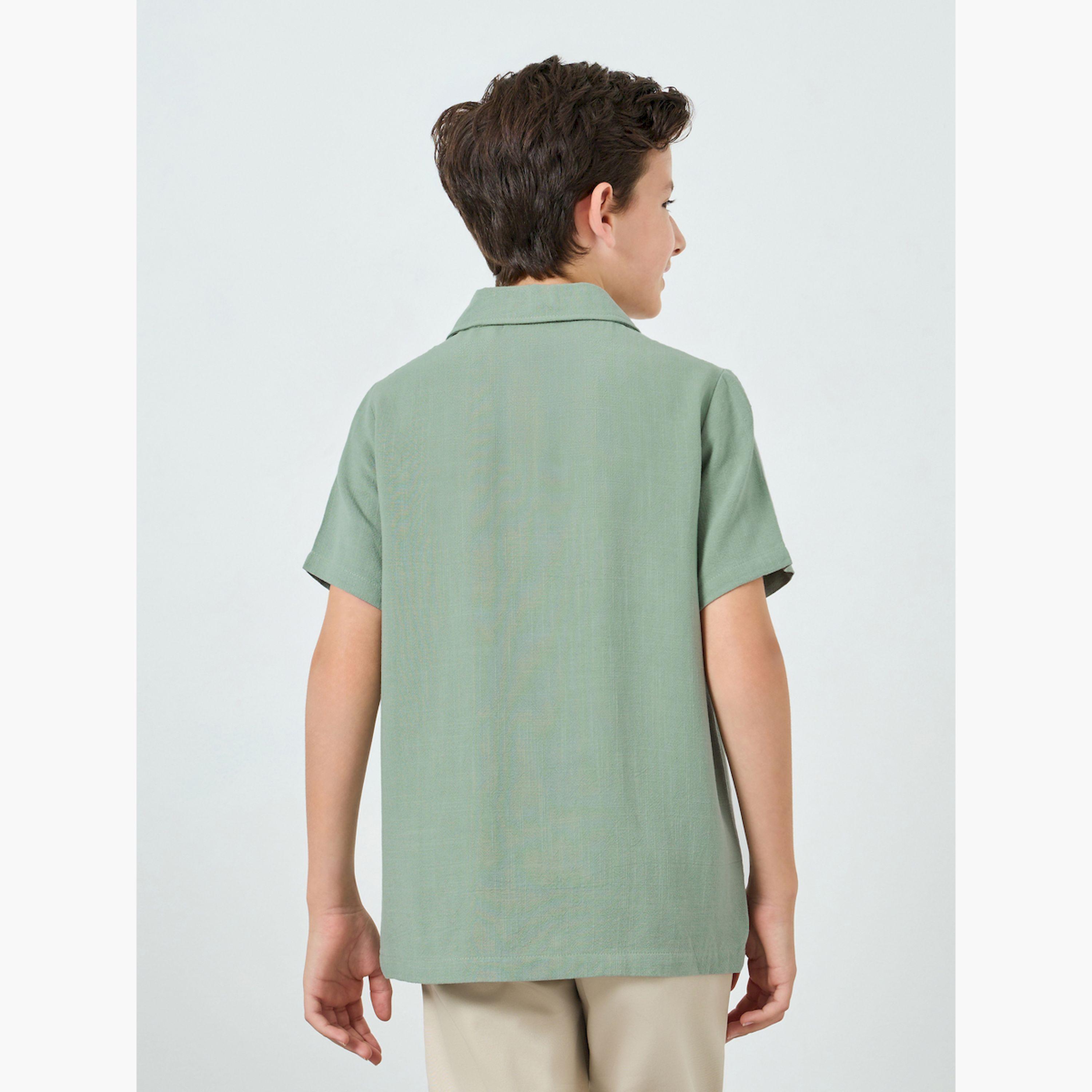Styli Boys Green Collared Short Sleeve Shirt-boys-clothing-shirts-image-3