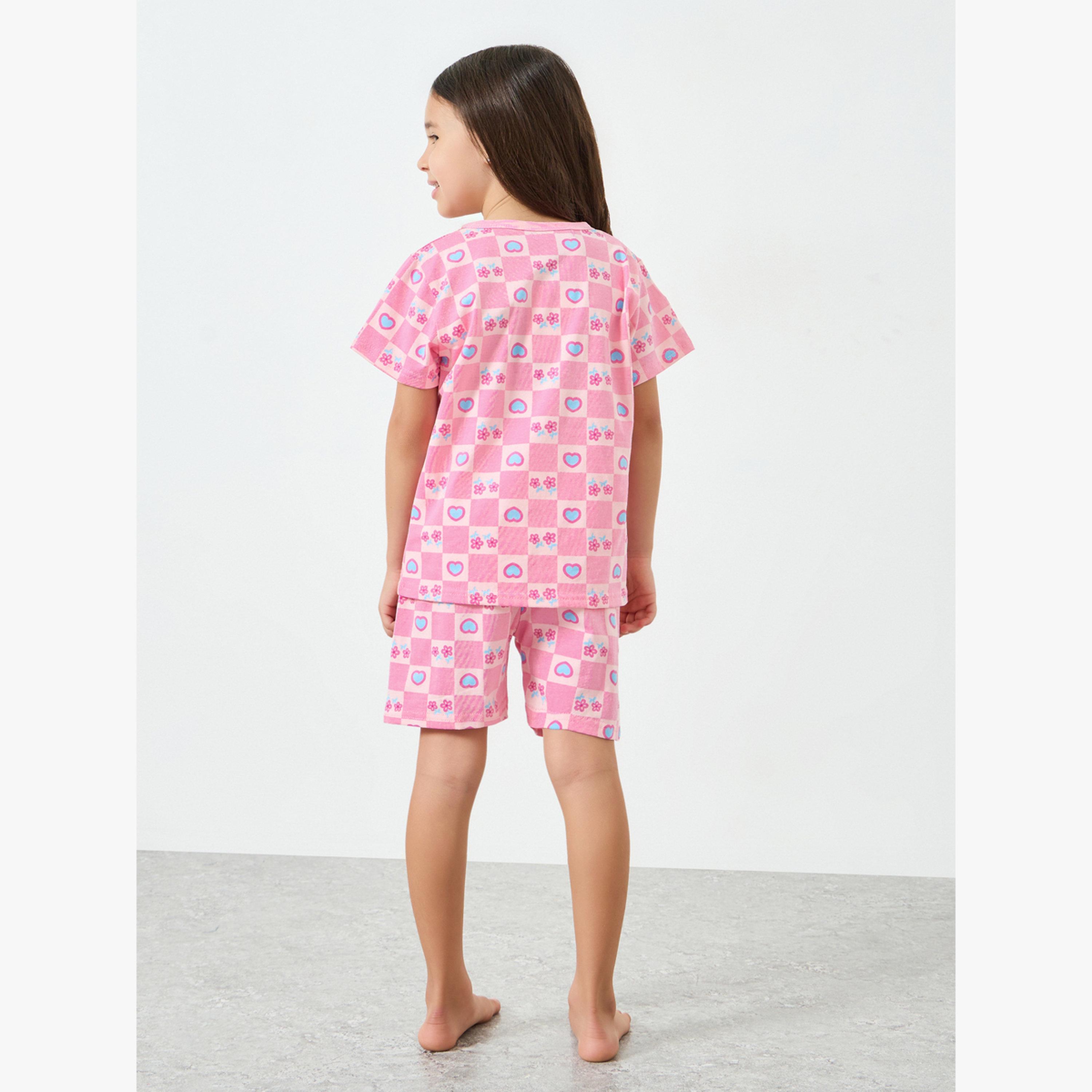 Styli Girls Pink Printed T-Shirt and Shorts Pyjama Set-girls-clothing-nightwear-image-3