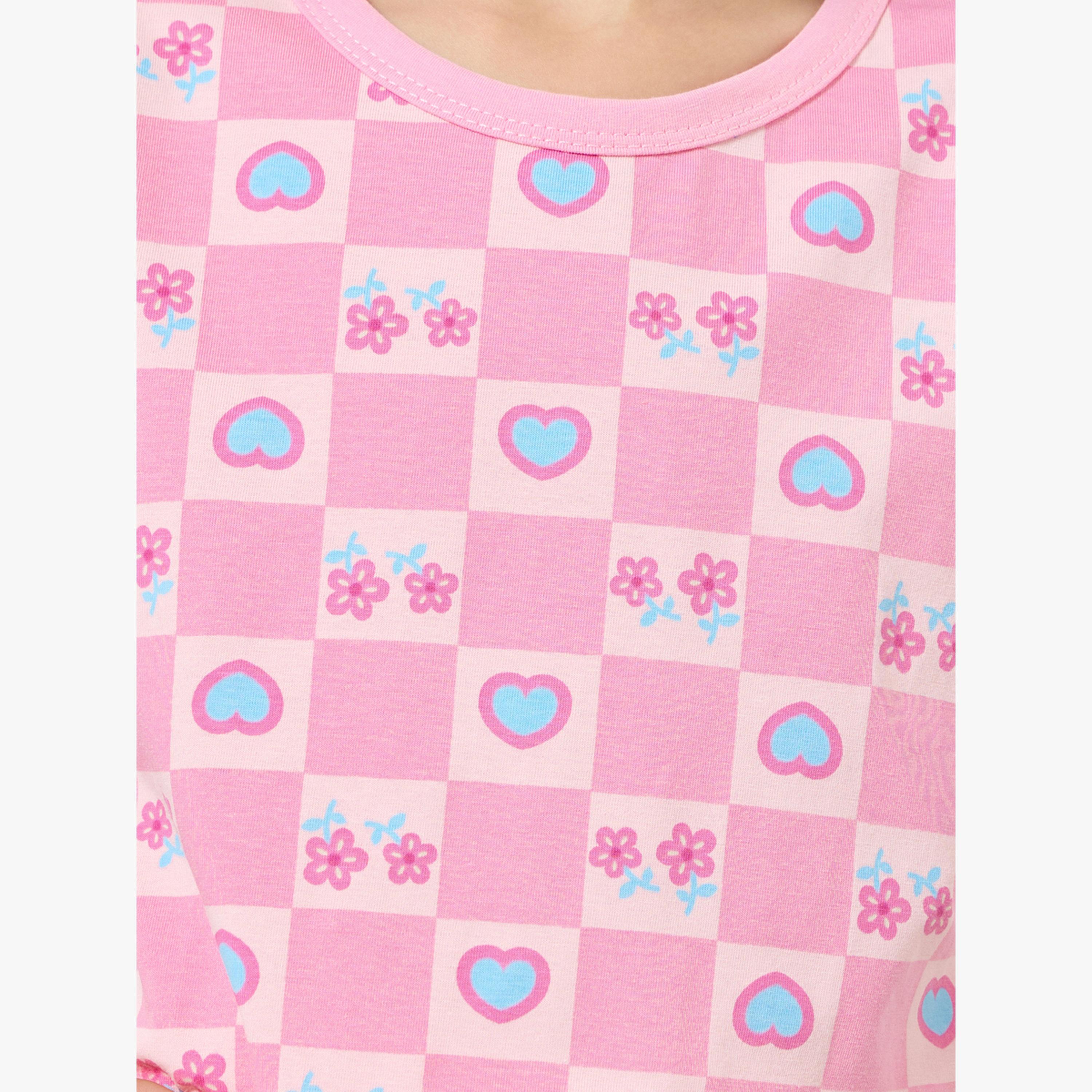 Styli Girls Pink Printed T-Shirt and Shorts Pyjama Set-girls-clothing-nightwear-image-5