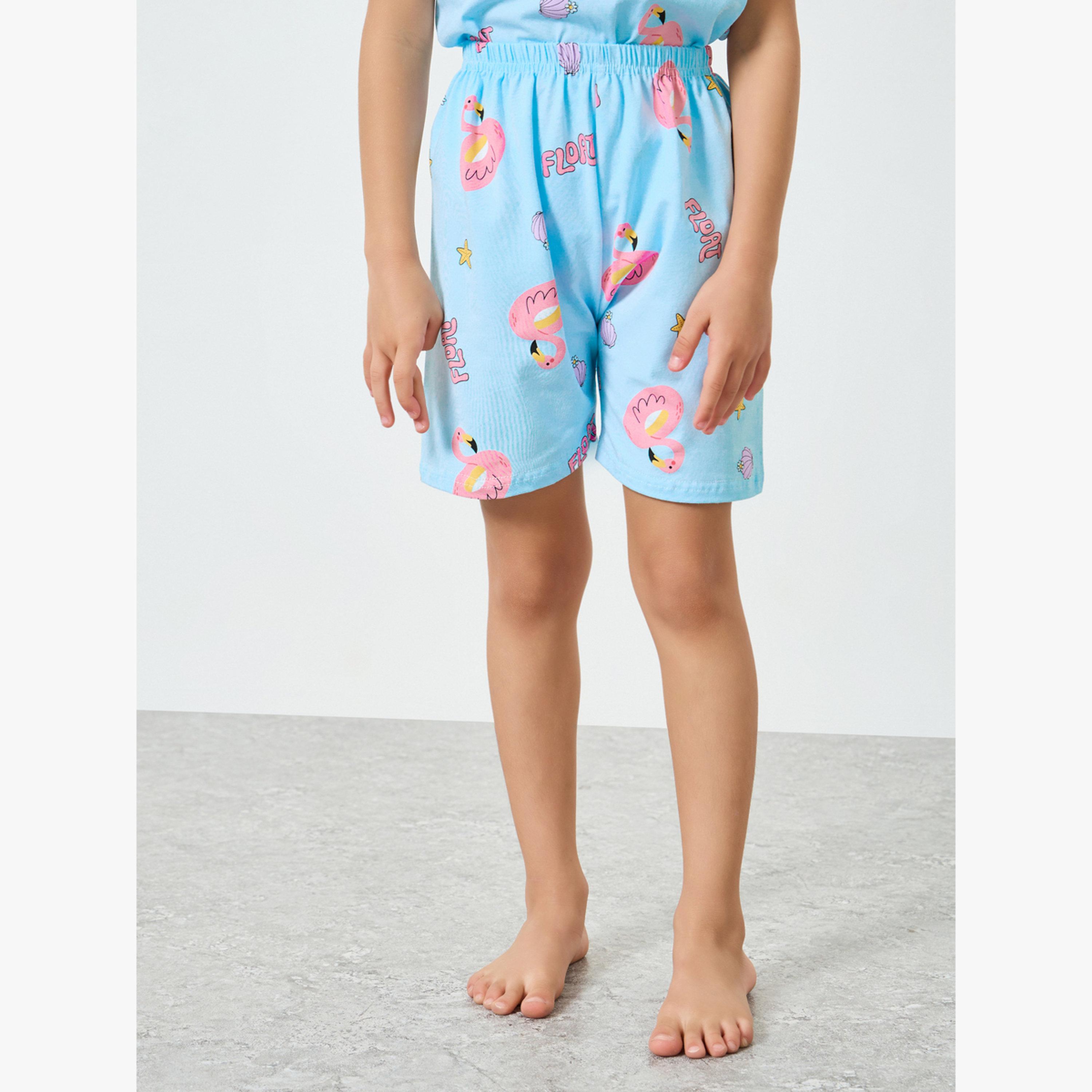 Styli Girls Flamingo Print T-Shirt and Shorts Set-girls-clothing-nightwear-image-4