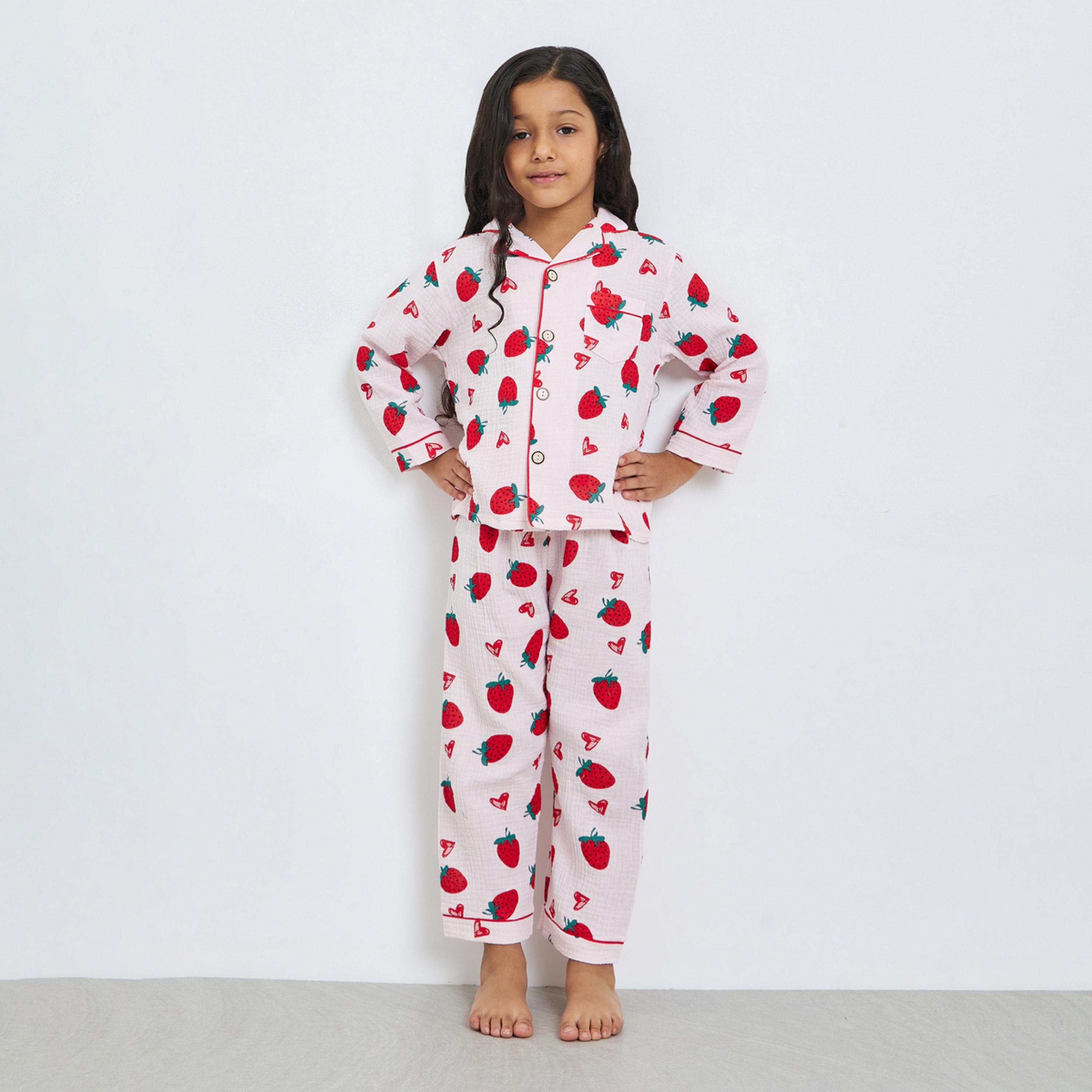 مجموعة من بيجاما وقميص بطبعة فراولة-girls-clothing-nightwear-image-1
