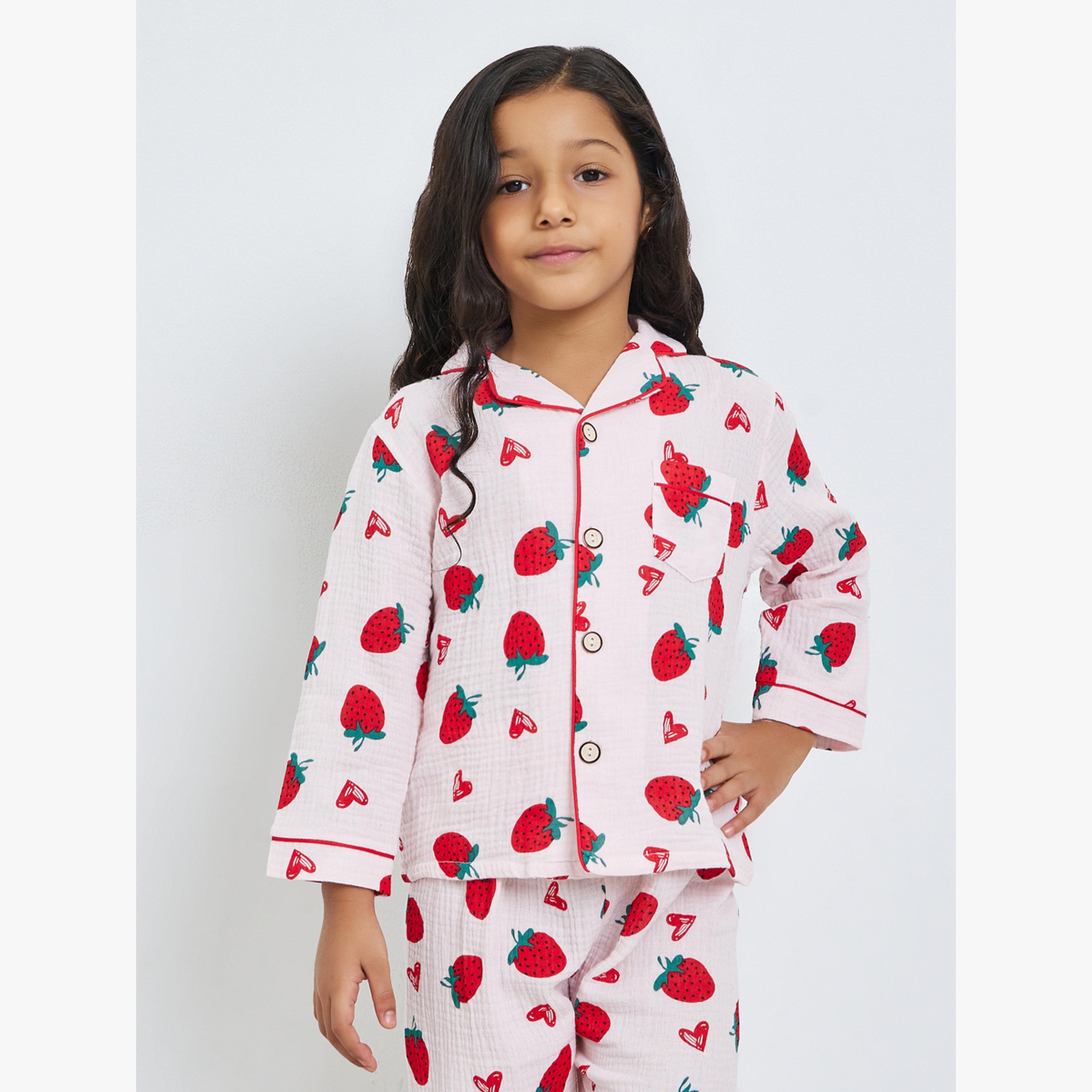 مجموعة من بيجاما وقميص بطبعة فراولة-girls-clothing-nightwear-image-3