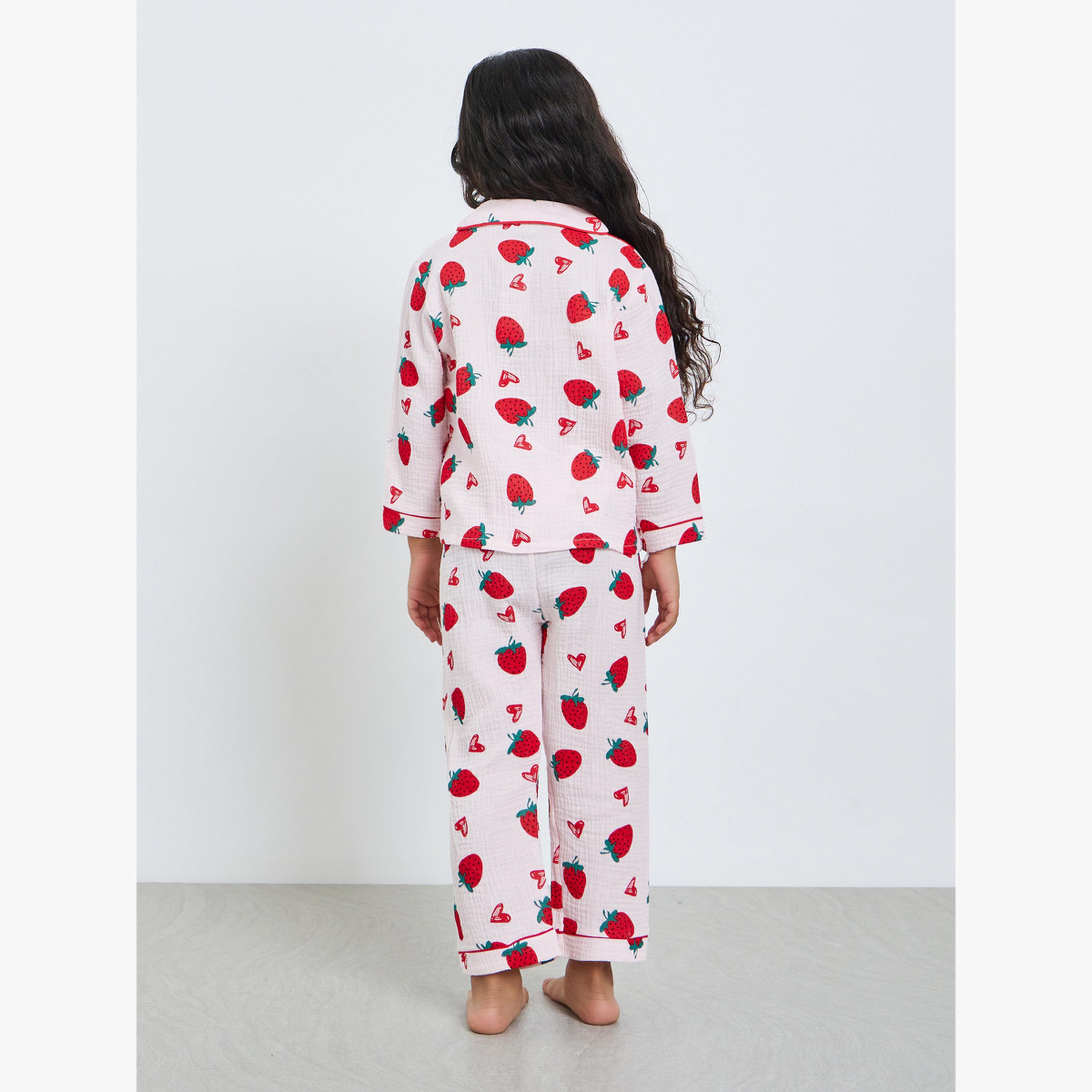 مجموعة من بيجاما وقميص بطبعة فراولة-girls-clothing-nightwear-image-4