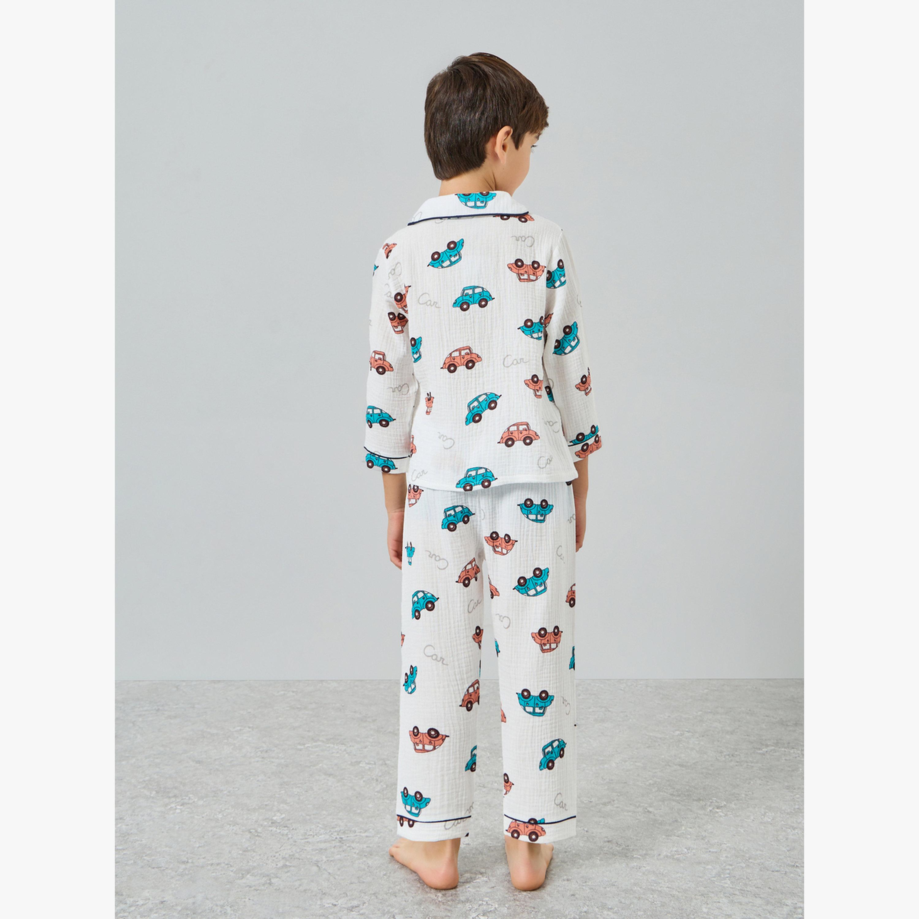 Styli Boys Cotton Car Print Shirt and Pyjama Set-boys-clothing-nightwear-image-4