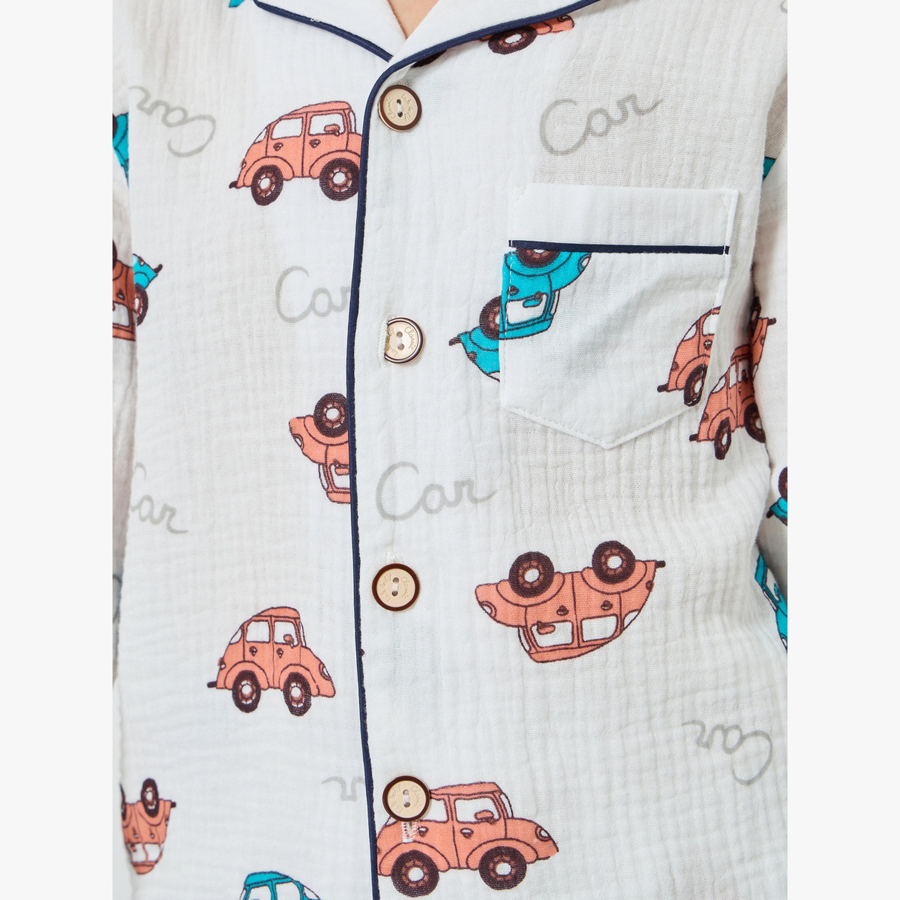 Styli Boys Cotton Car Print Shirt and Pyjama Set-boys-clothing-nightwear-image-6
