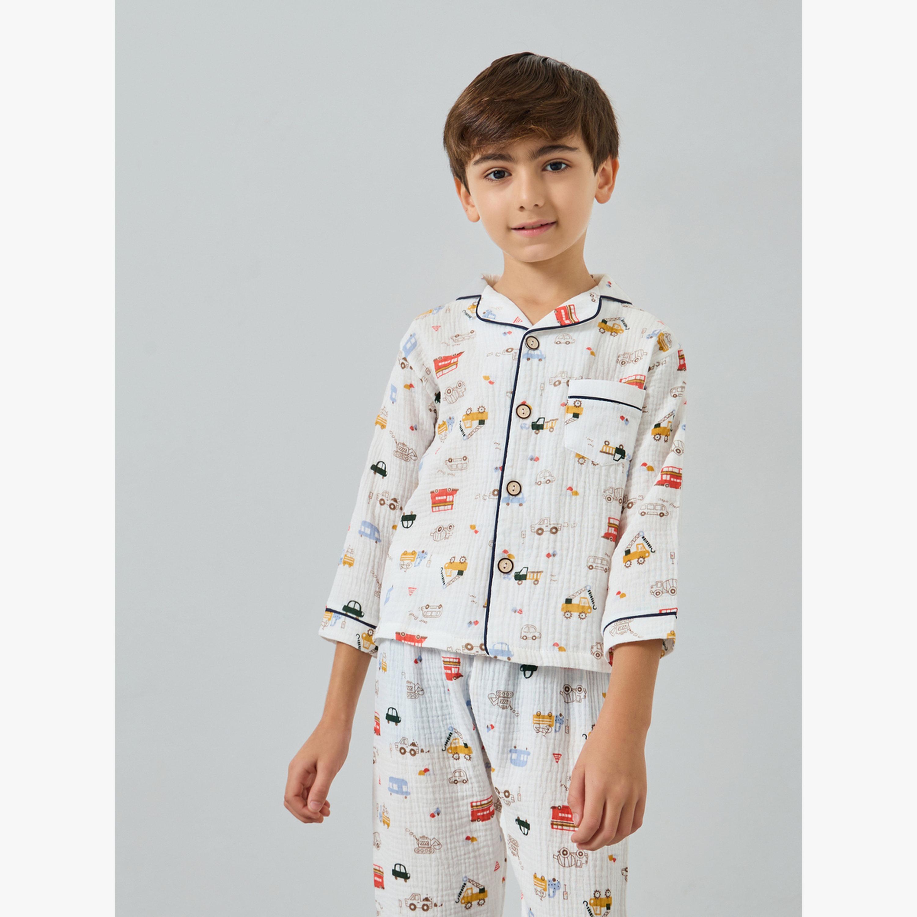 Styli Boys Truck Print Shirt and Pyjama Set-boys-clothing-nightwear-image-2