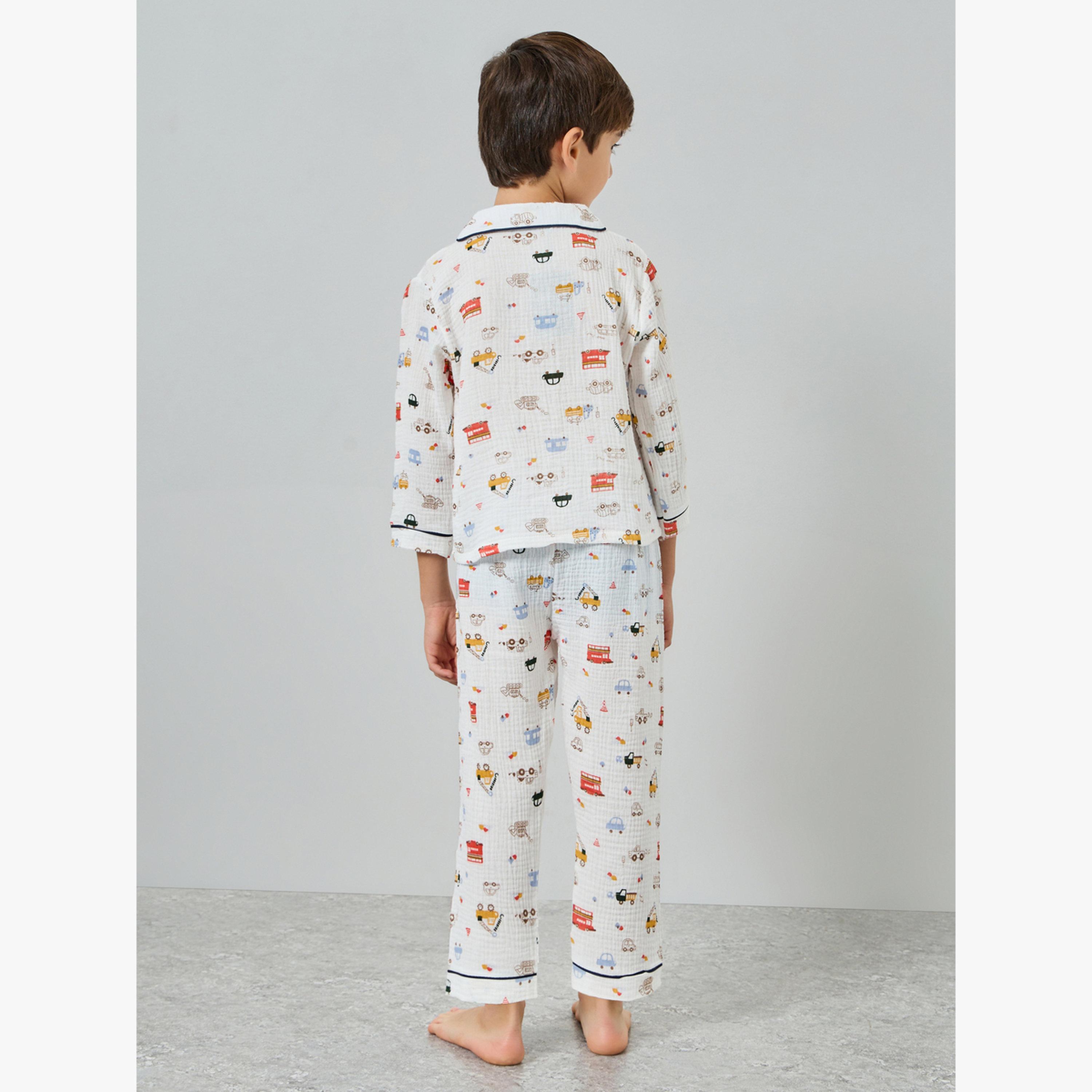 Styli Boys Truck Print Shirt and Pyjama Set-boys-clothing-nightwear-image-3
