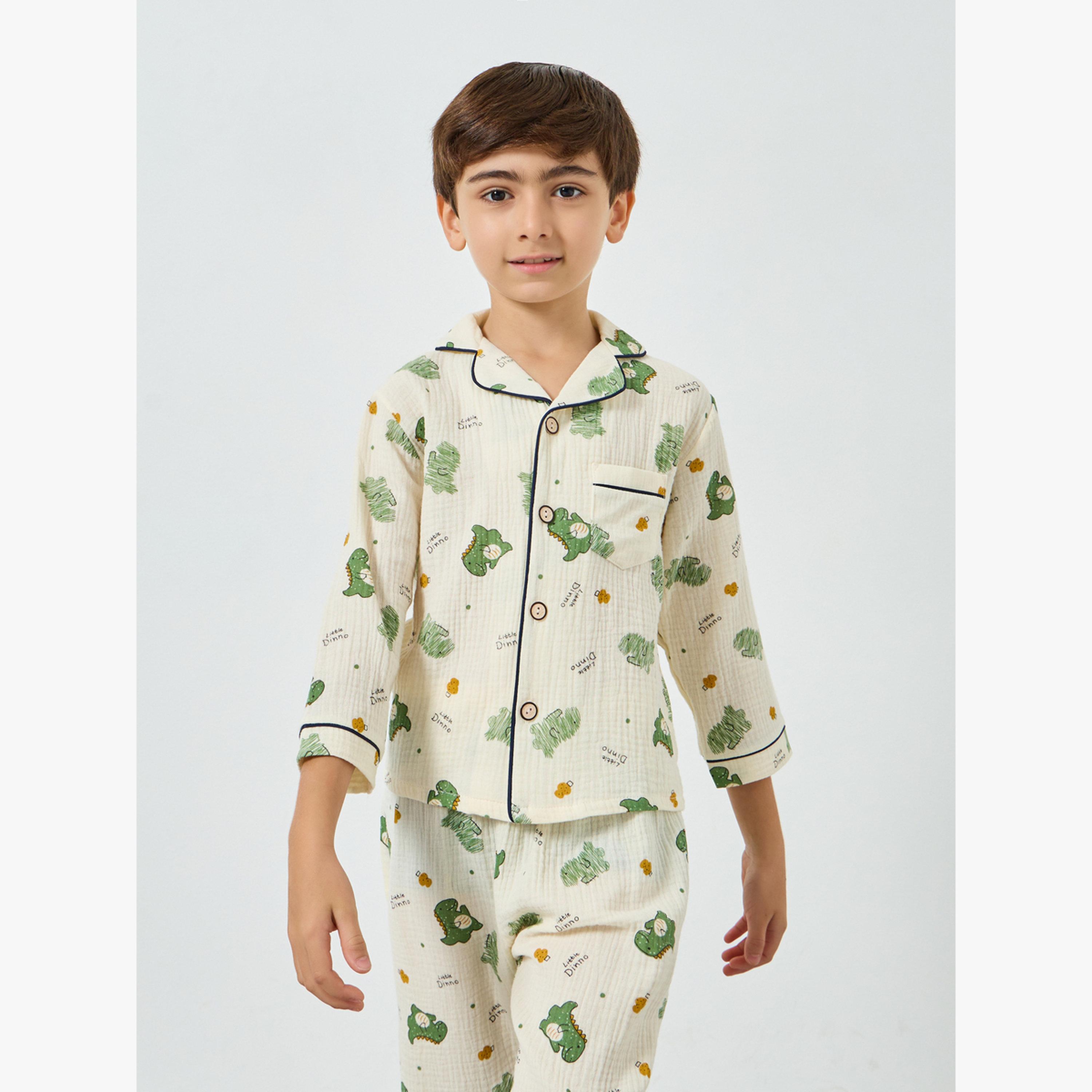 مجموعة من بيجاما وقميص بأزرار أمامية وطبعة ديناصور-boys-clothing-nightwear-image-3