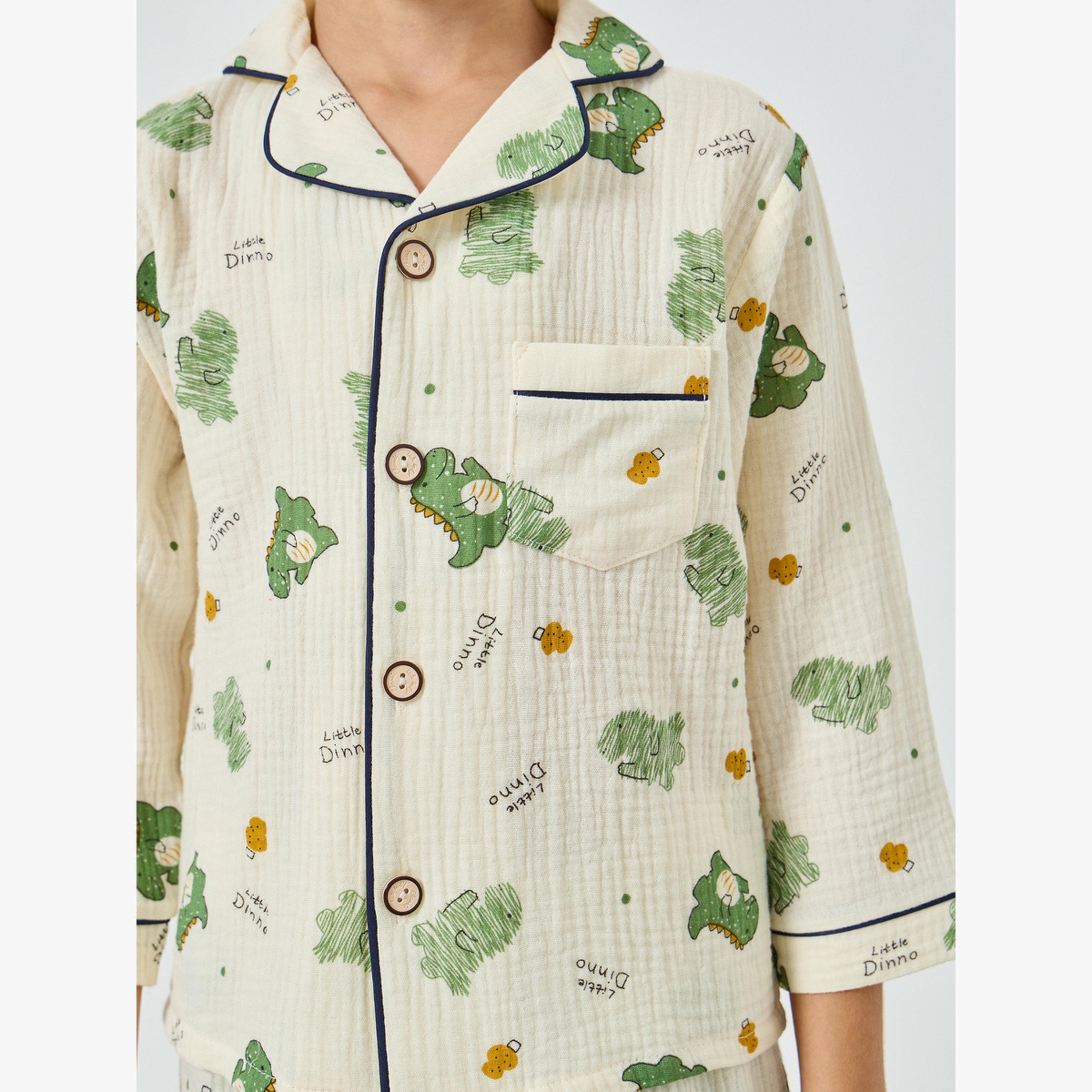 مجموعة من بيجاما وقميص بأزرار أمامية وطبعة ديناصور-boys-clothing-nightwear-image-6