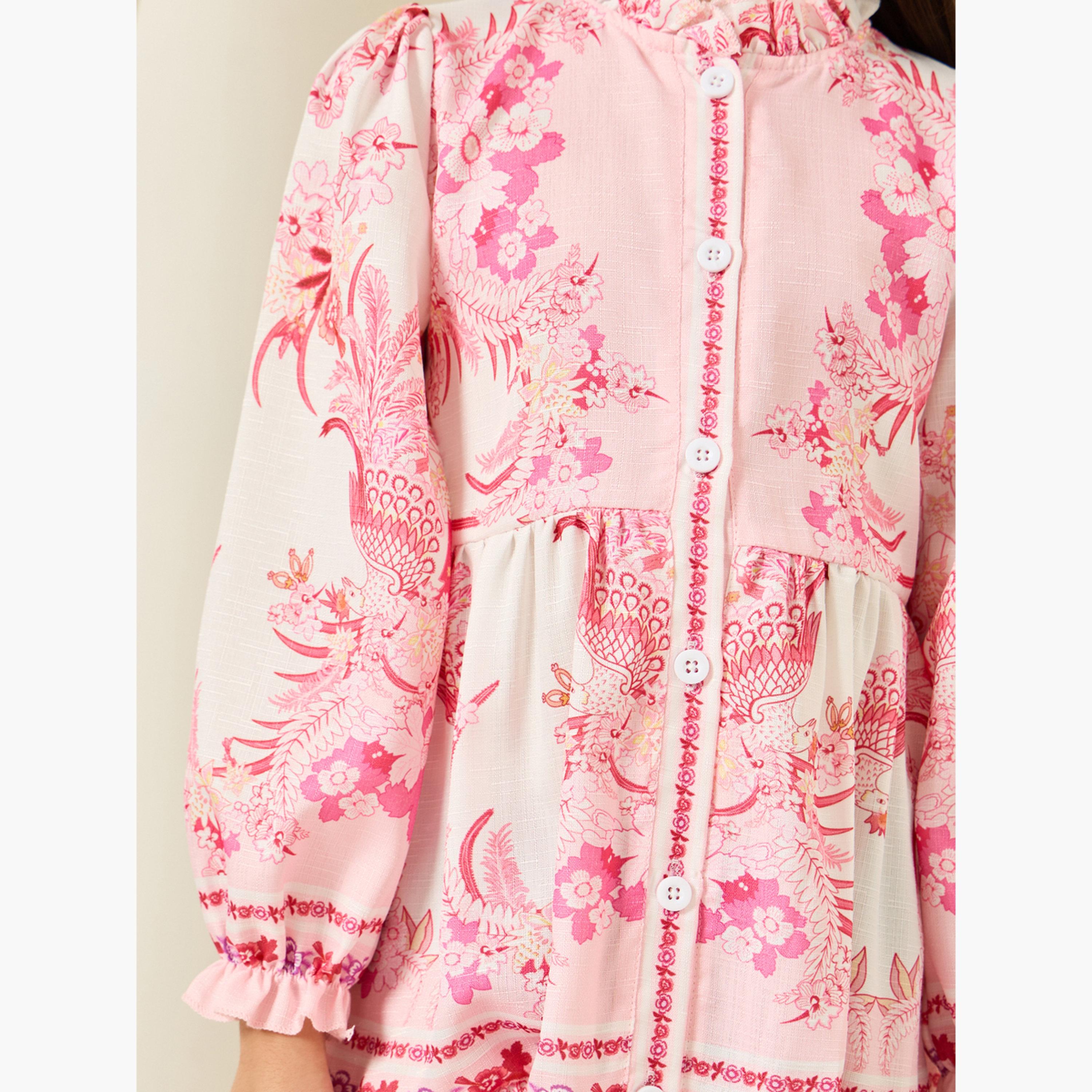 Styli Girls Pink Floral A-Line Knee-Length Dress-girls-clothing-dressesandjumpsuits-image-4