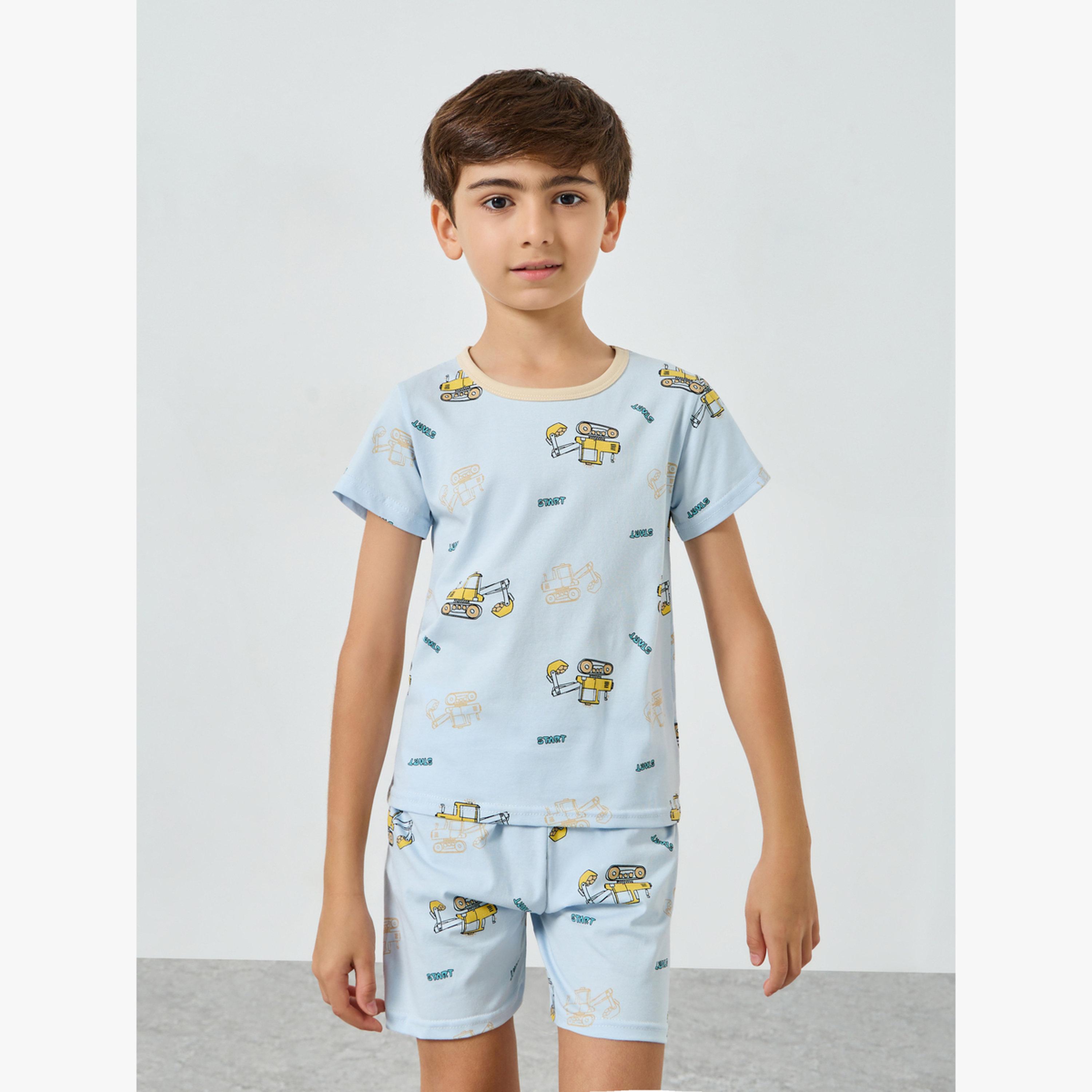 Styli Boys Truck Print T-Shirt and Shorts Set-boys-clothing-nightwear-image-1
