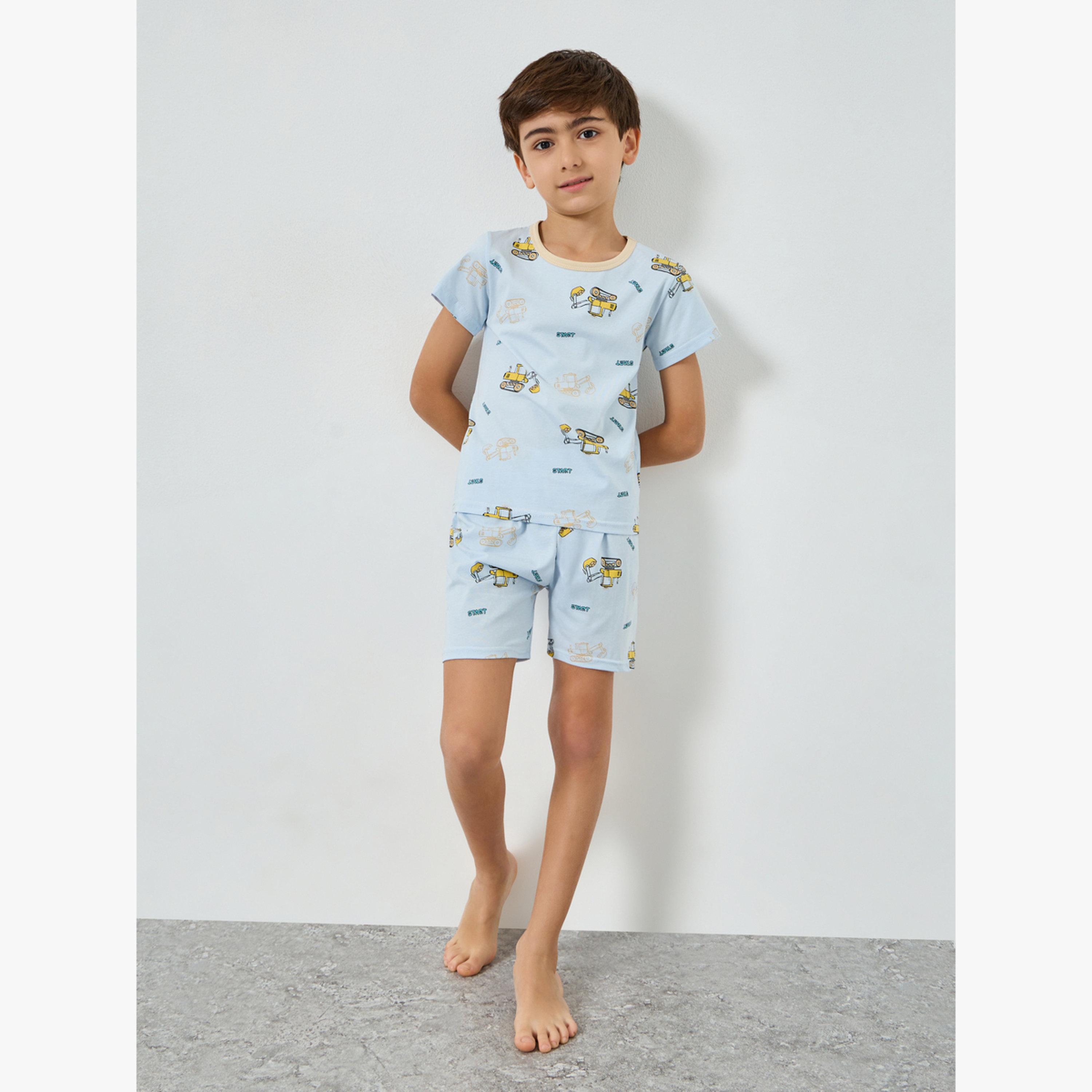 Styli Boys Truck Print T-Shirt and Shorts Set-boys-clothing-nightwear-image-2
