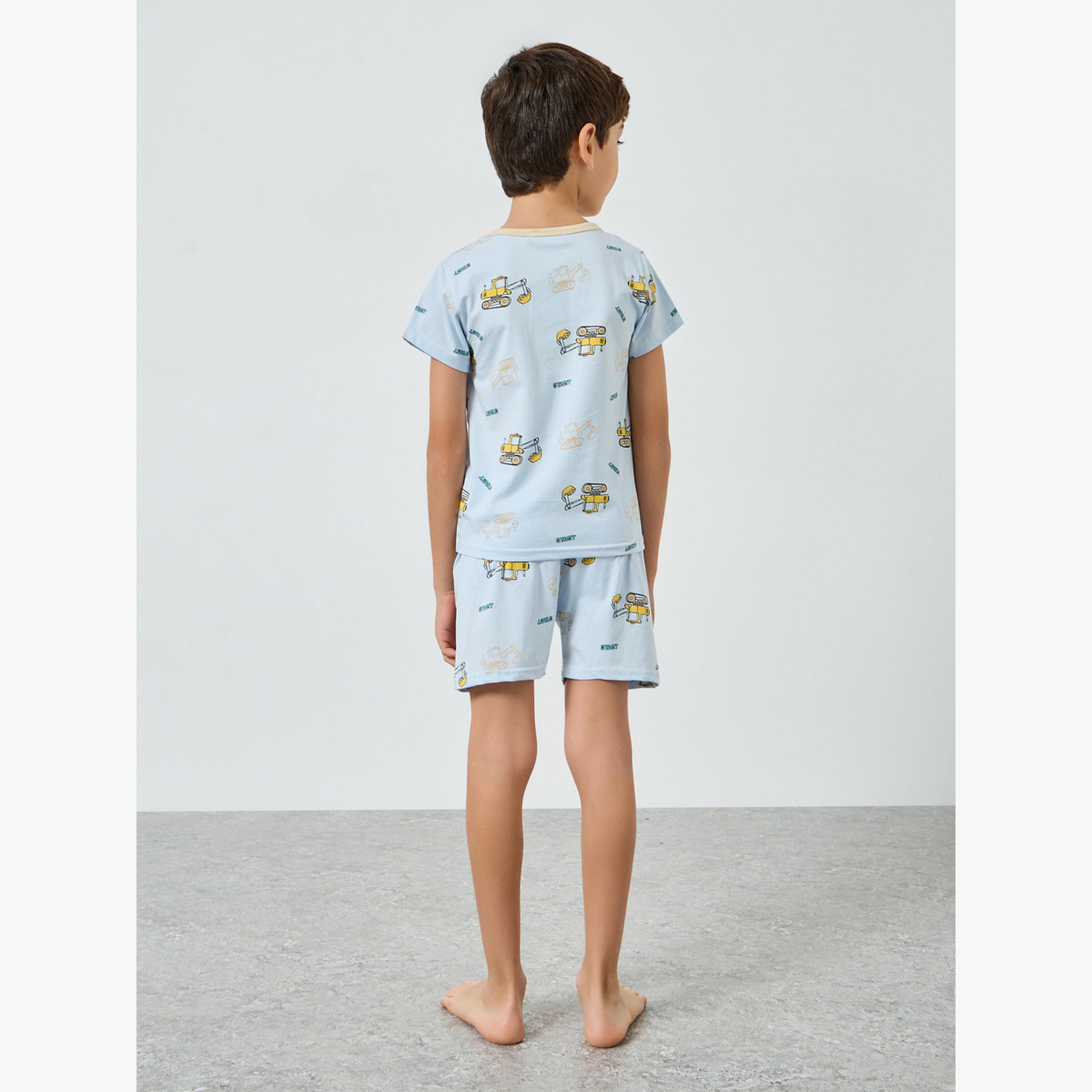 Styli Boys Truck Print T-Shirt and Shorts Set-boys-clothing-nightwear-image-3
