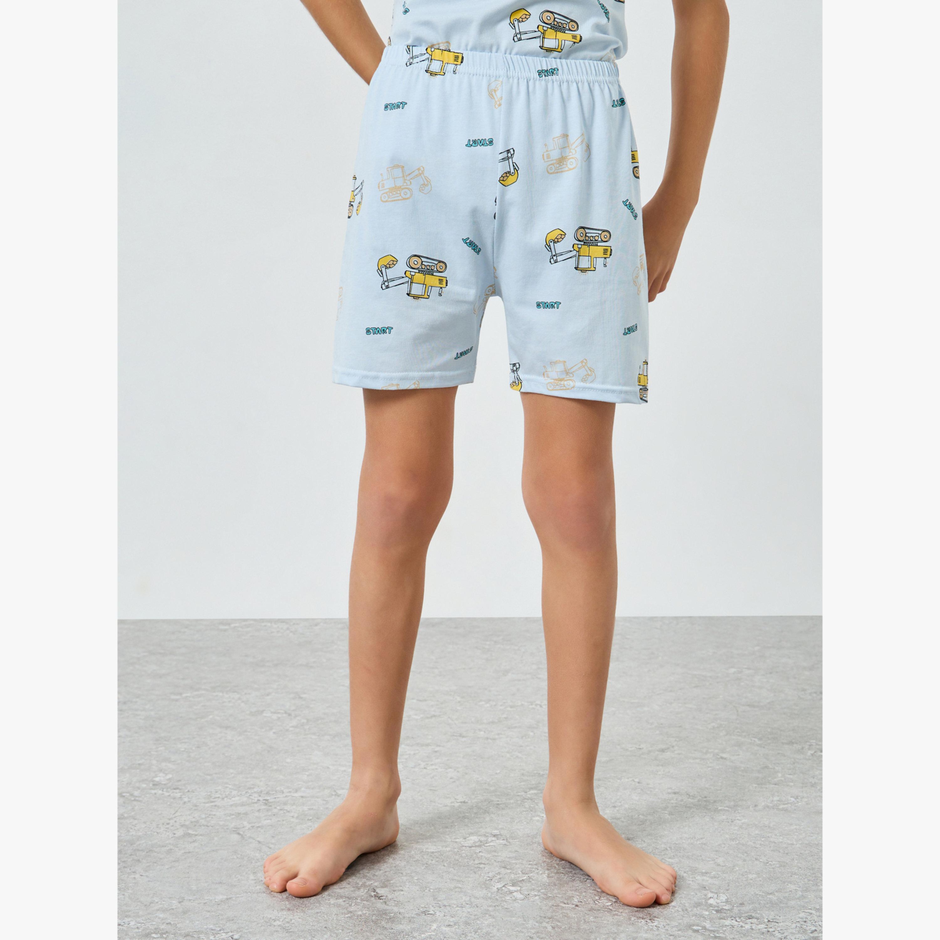 Styli Boys Truck Print T-Shirt and Shorts Set-boys-clothing-nightwear-image-4