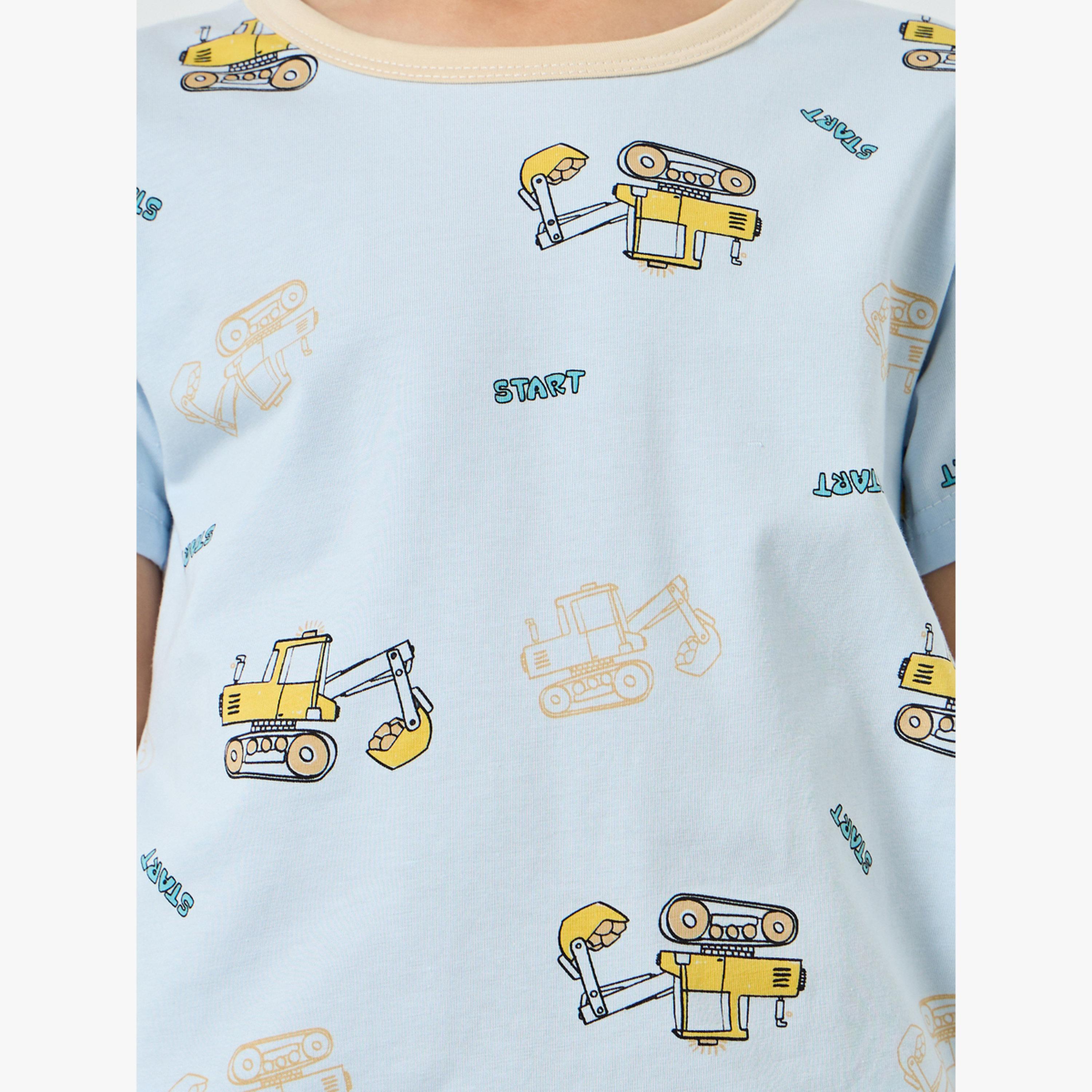 Styli Boys Truck Print T-Shirt and Shorts Set-boys-clothing-nightwear-image-5
