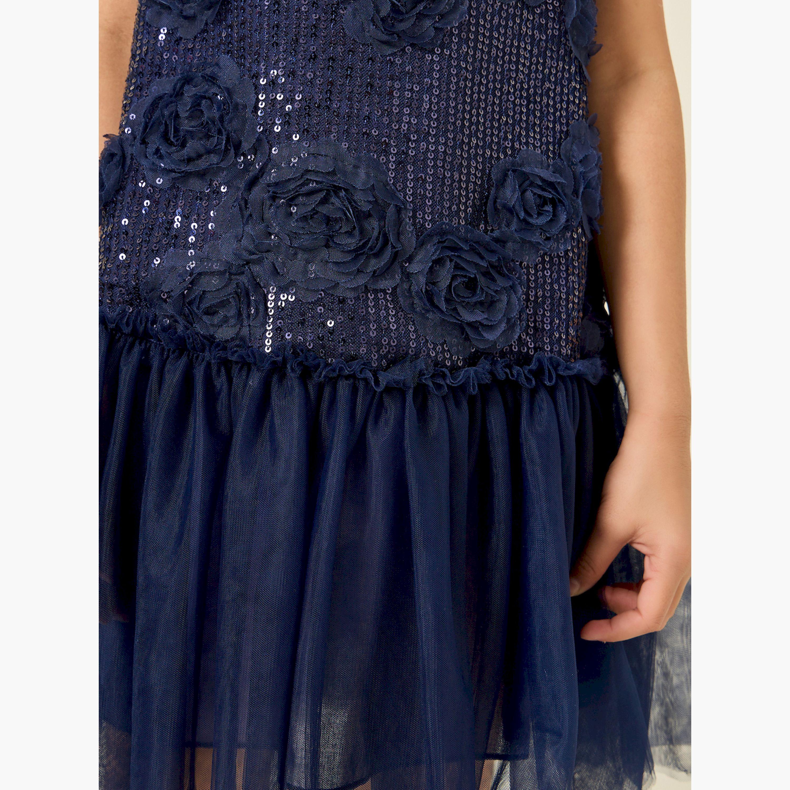 Styli Girls Navy Blue Sleeveless Embellished Dress-girls-clothing-dressesandjumpsuits-image-4
