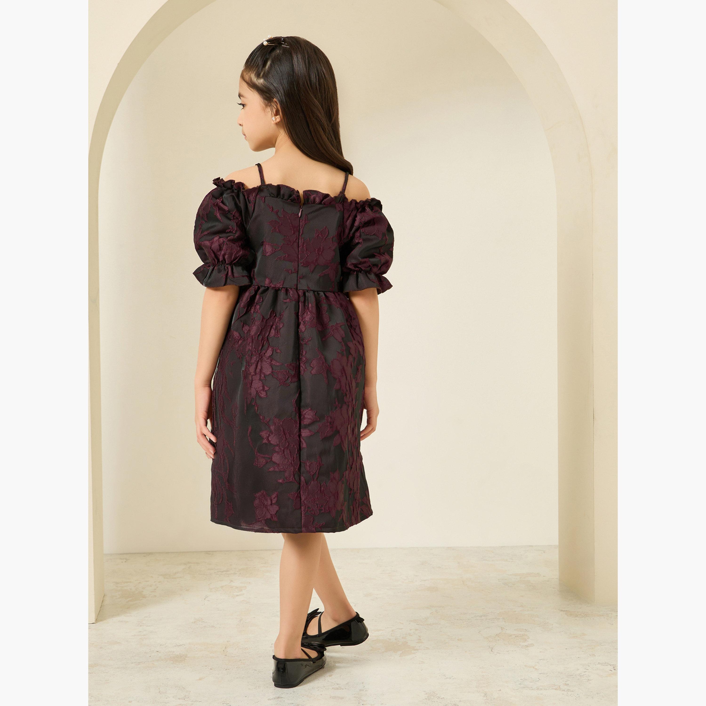 فستان جاكار بورغندي بنقشة زهور-girls-clothing-dressesandjumpsuits-image-3