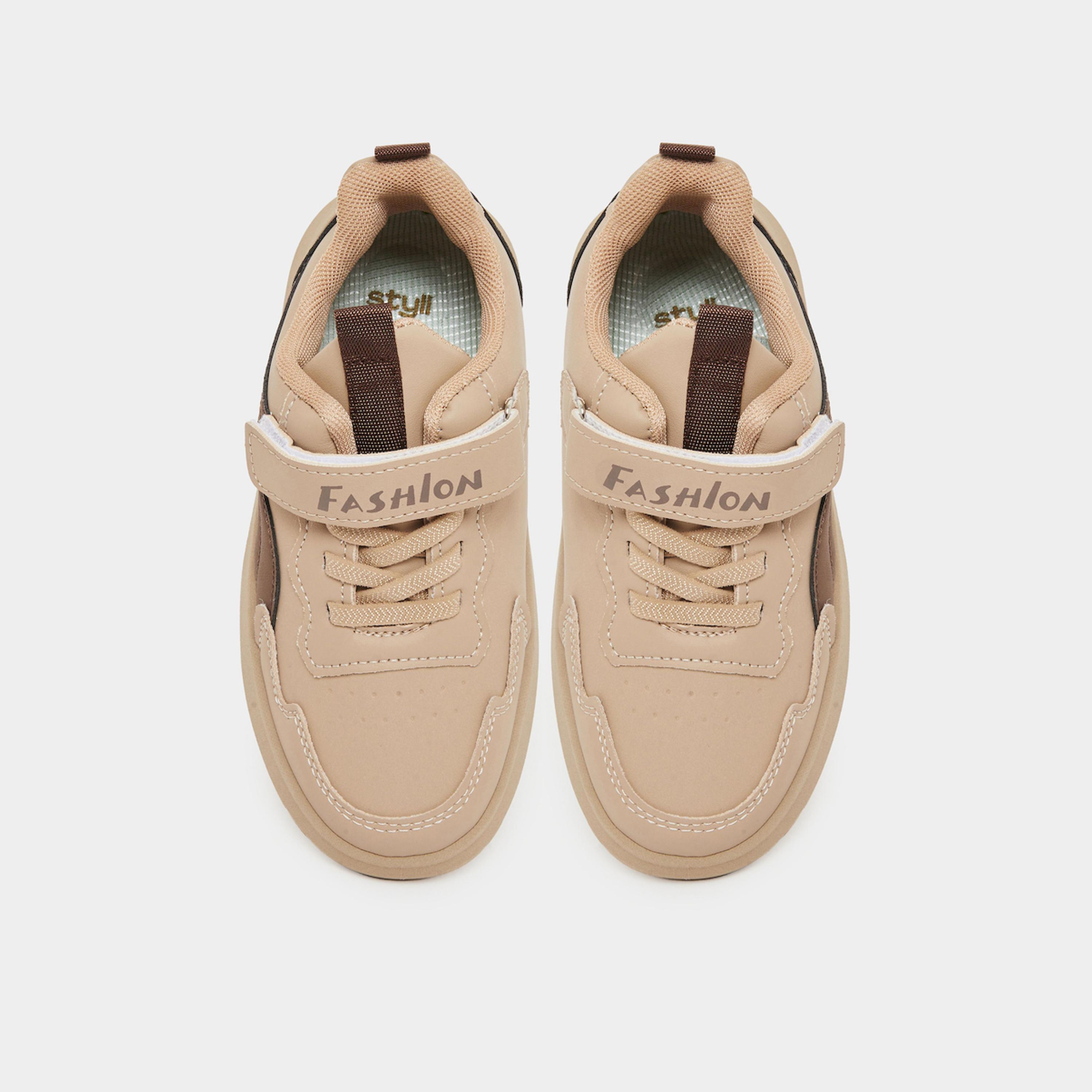 Styli Kids Brown Hook and Loop Sneakers-boys-shoes-sneakers-image-3