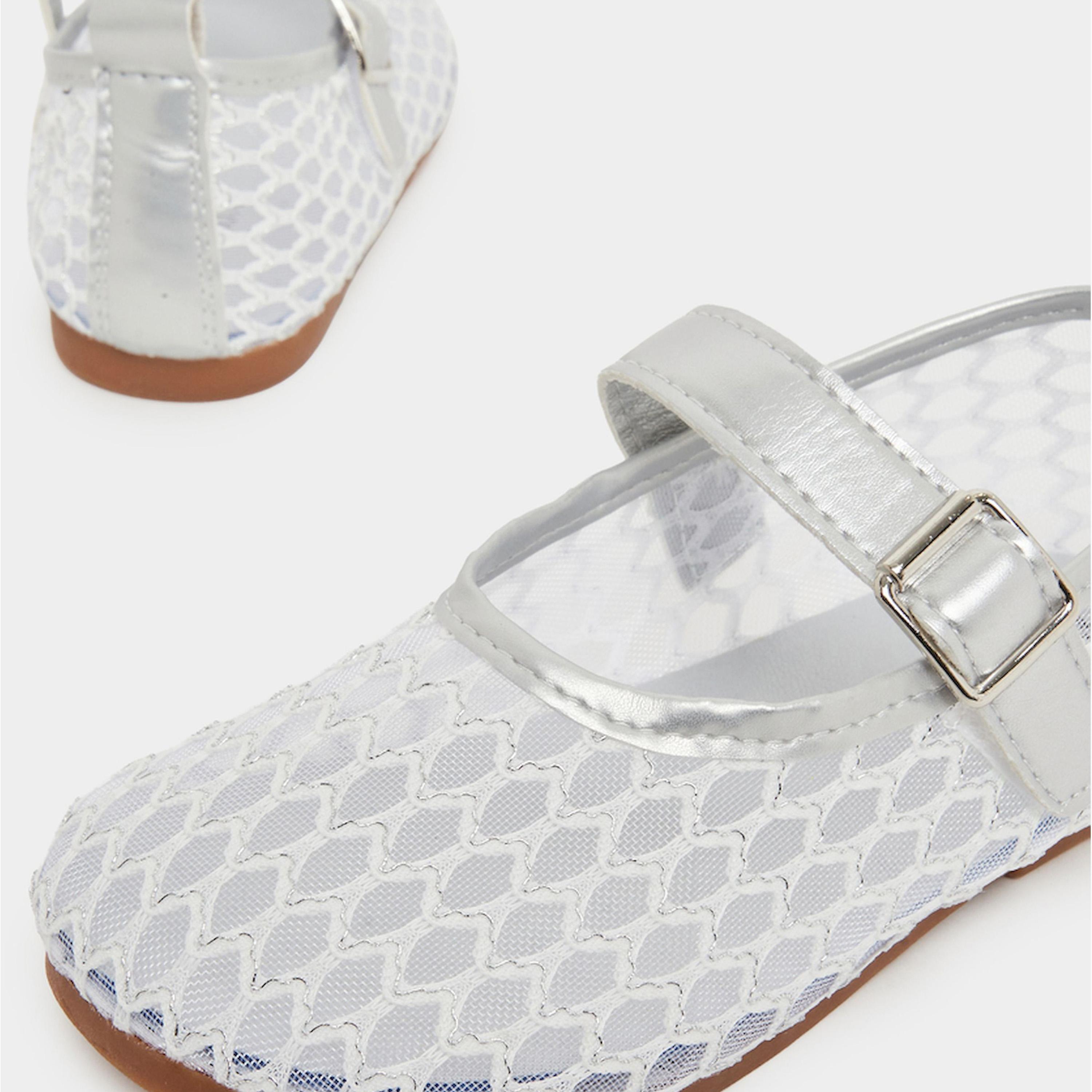 ستايلي - حذاء باليه فضي شبكي للبنات-girls-shoes-ballerinas-image-3
