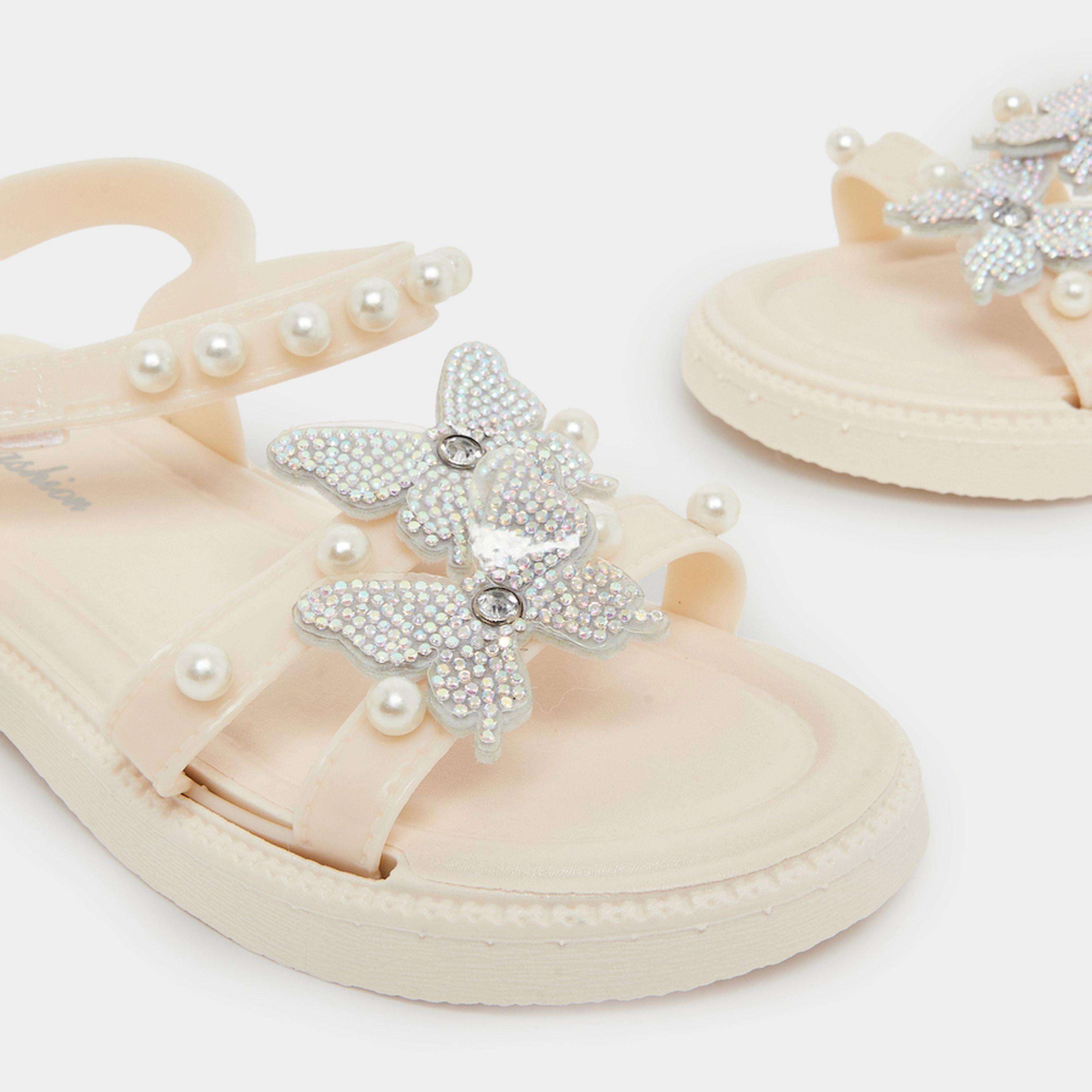 Styli Girls Cream Embellished Sandals-girls-shoes-sandals-image-4