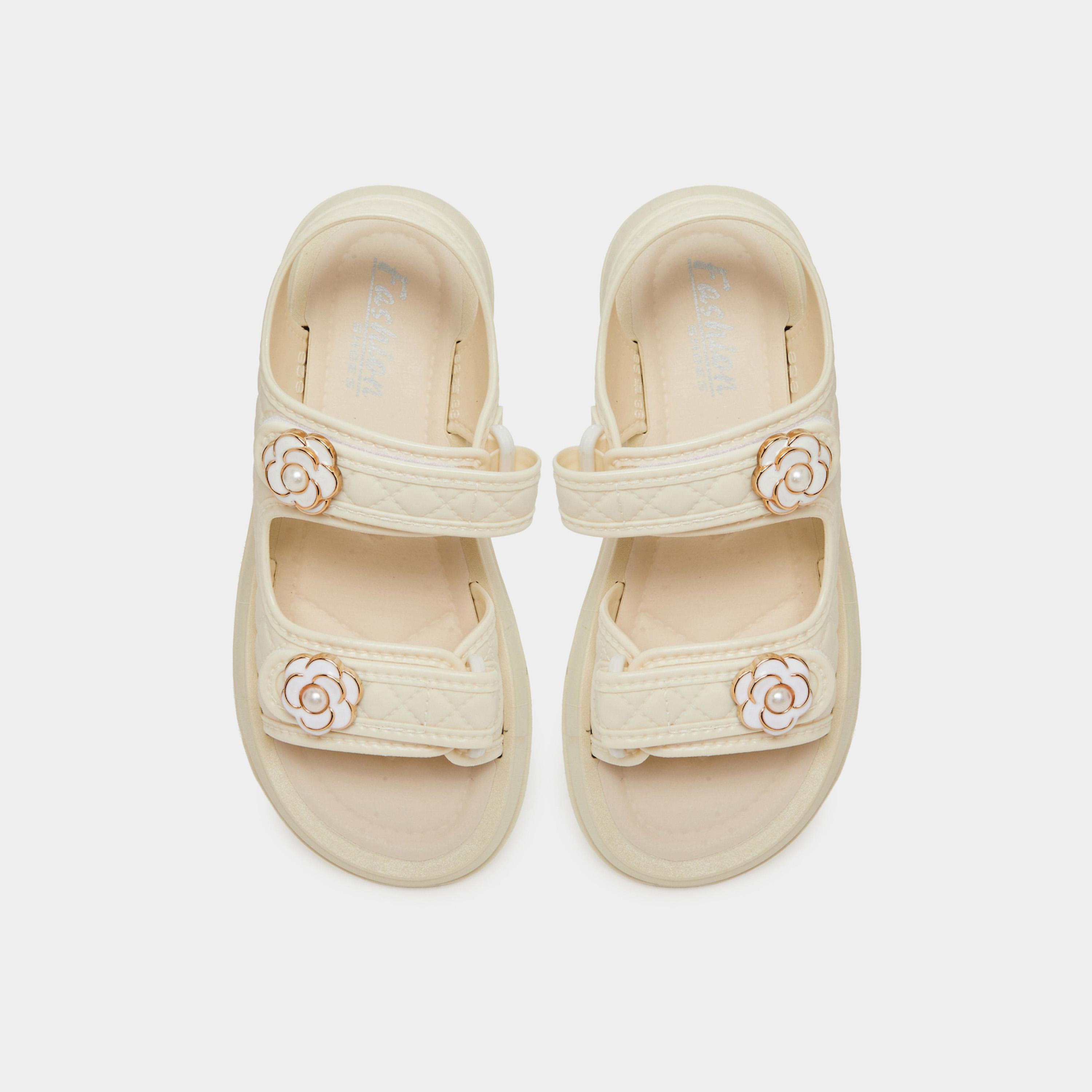 صندل بيج مبطن بتفاصيل زهور-girls-shoes-sandals-image-3