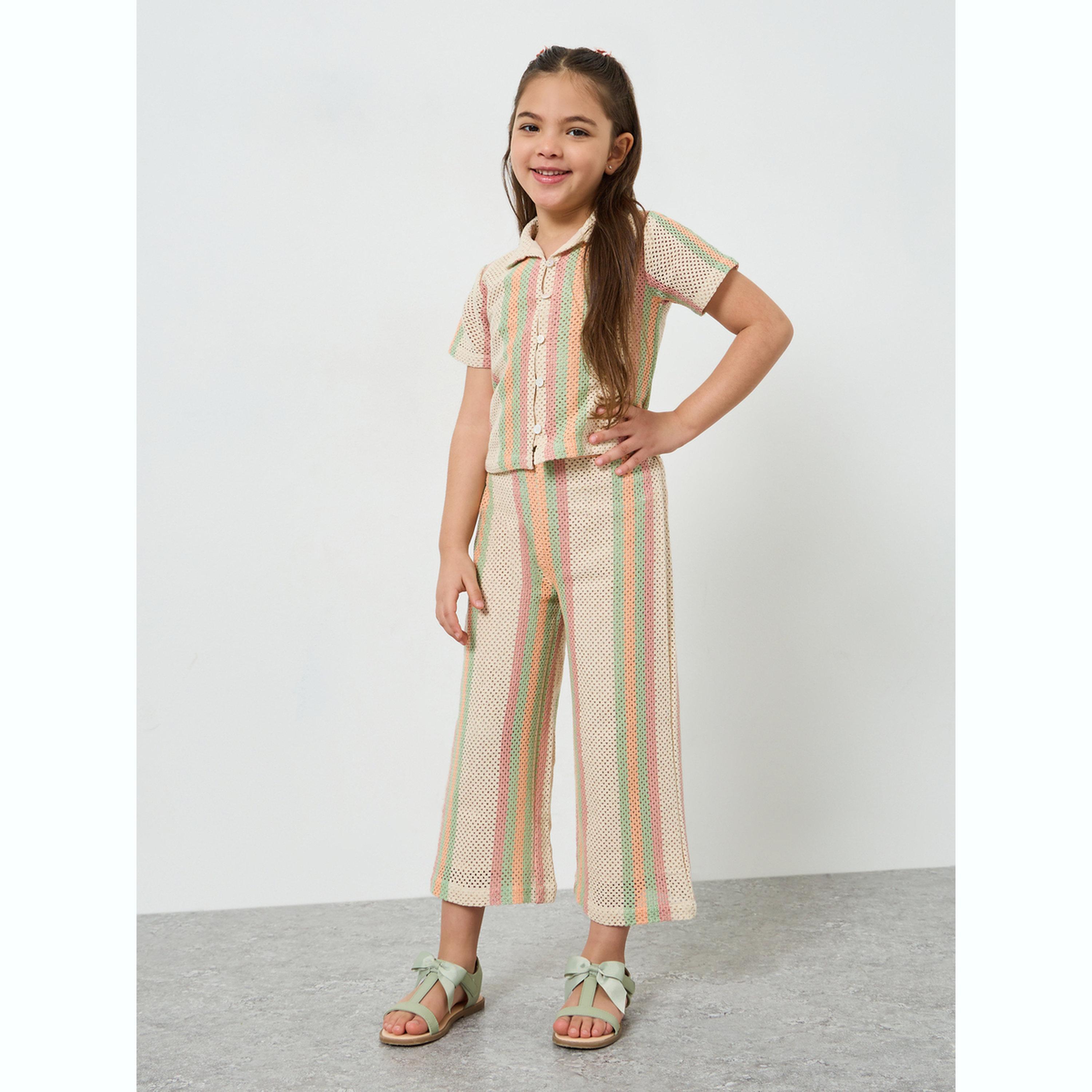 مجموعة من بنطال وبلوزة محبوكة ومخططة بناتي-girls-clothing-setsandcoords-image-1