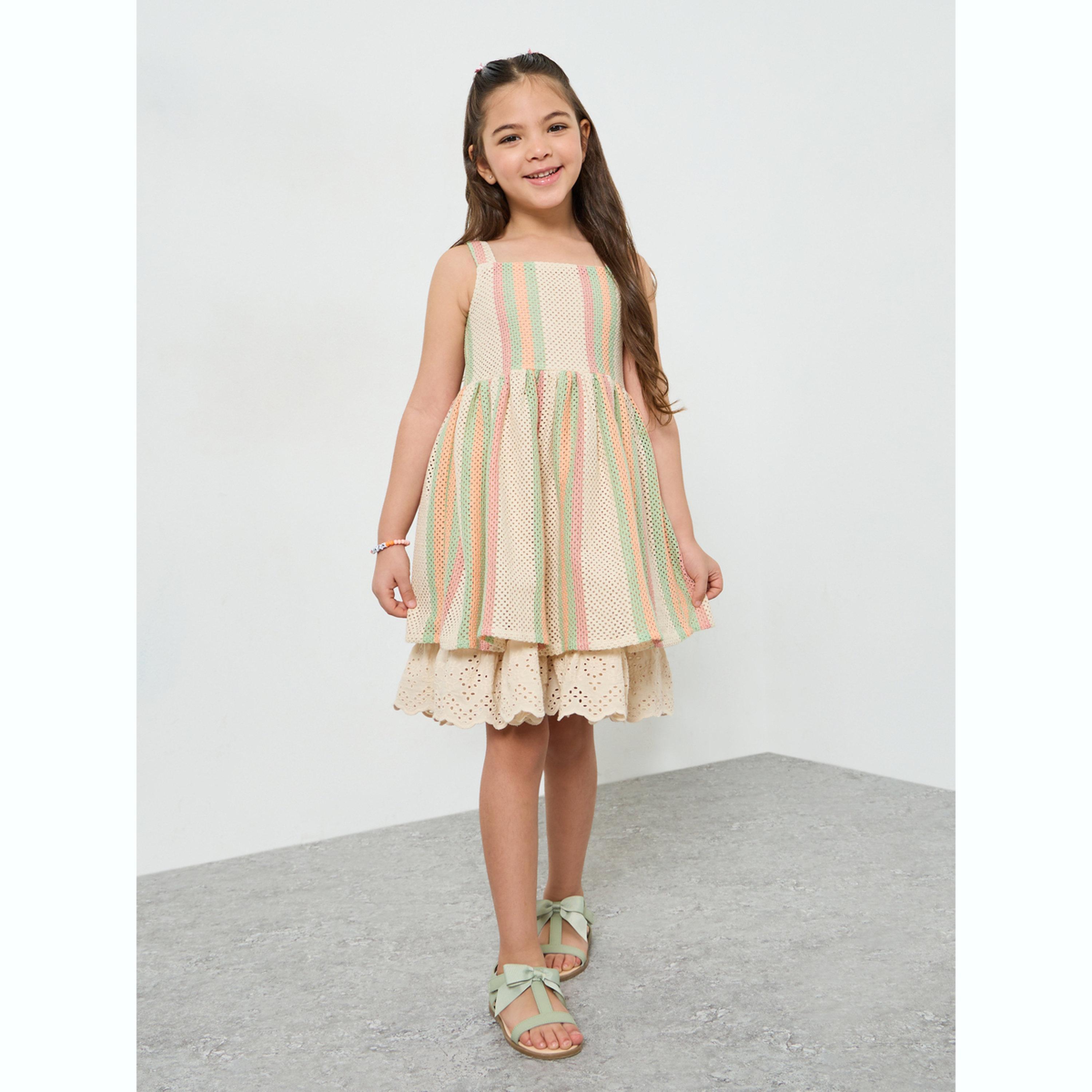 فستان بطول الركبة مخطط بحافة مُطرّزة وطبقات-girls-clothing-dressesandjumpsuits-image-2