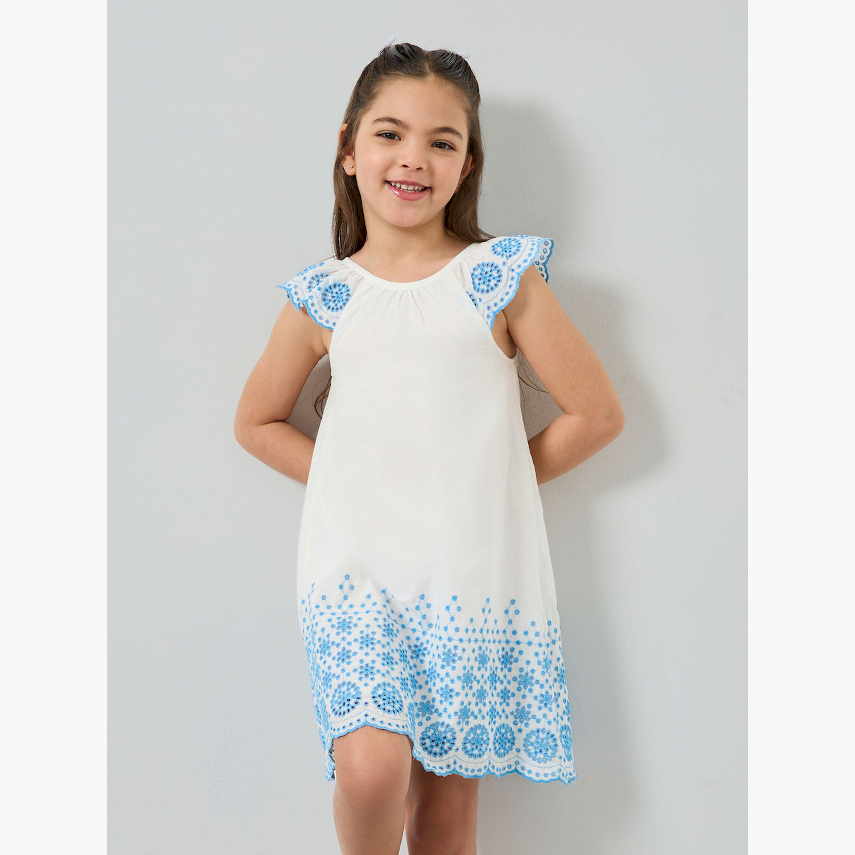 فستان كاجوال بتفاصيل حافة شيفلي للبنات-girls-clothing-dressesandjumpsuits-image-1