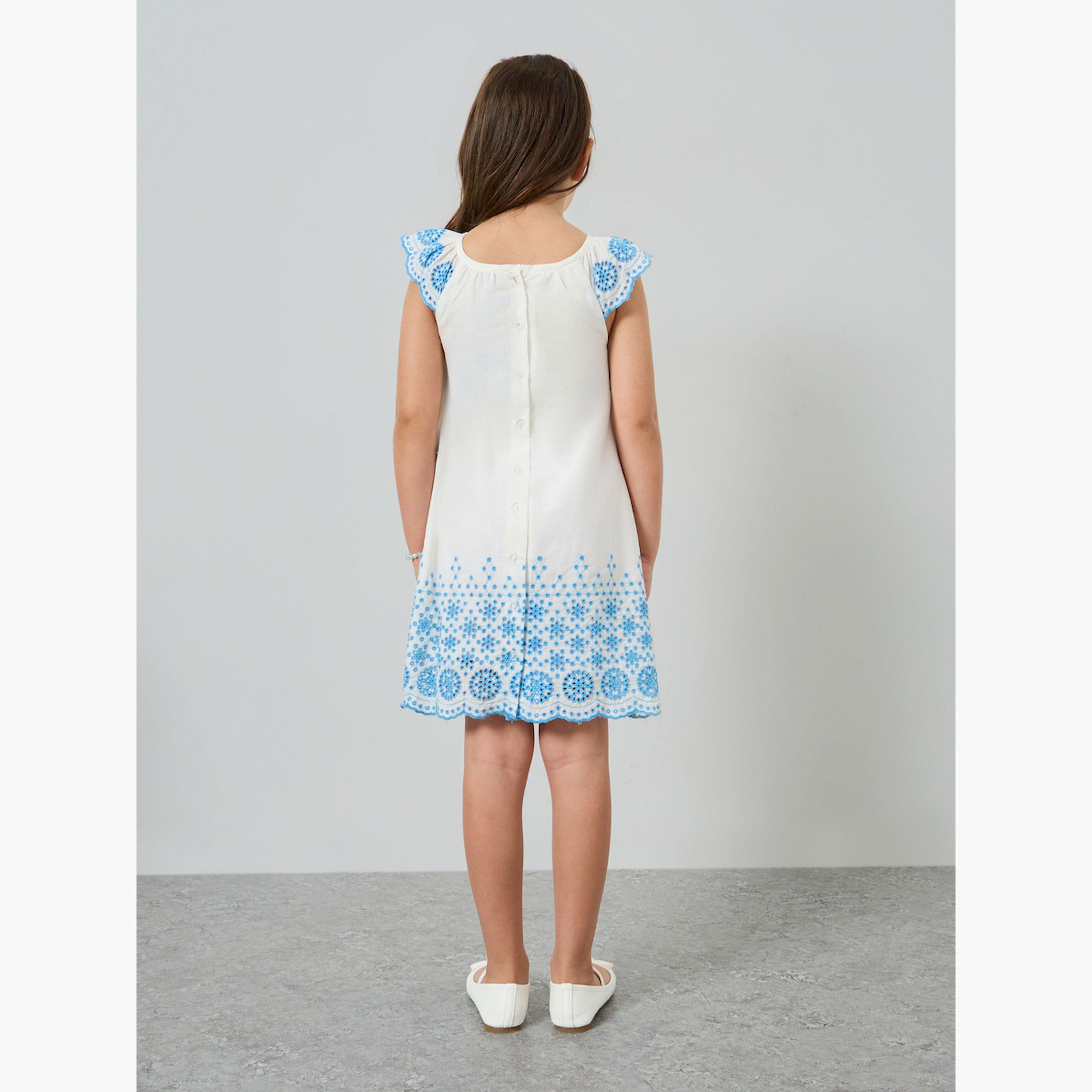 فستان كاجوال بتفاصيل حافة شيفلي للبنات-girls-clothing-dressesandjumpsuits-image-3