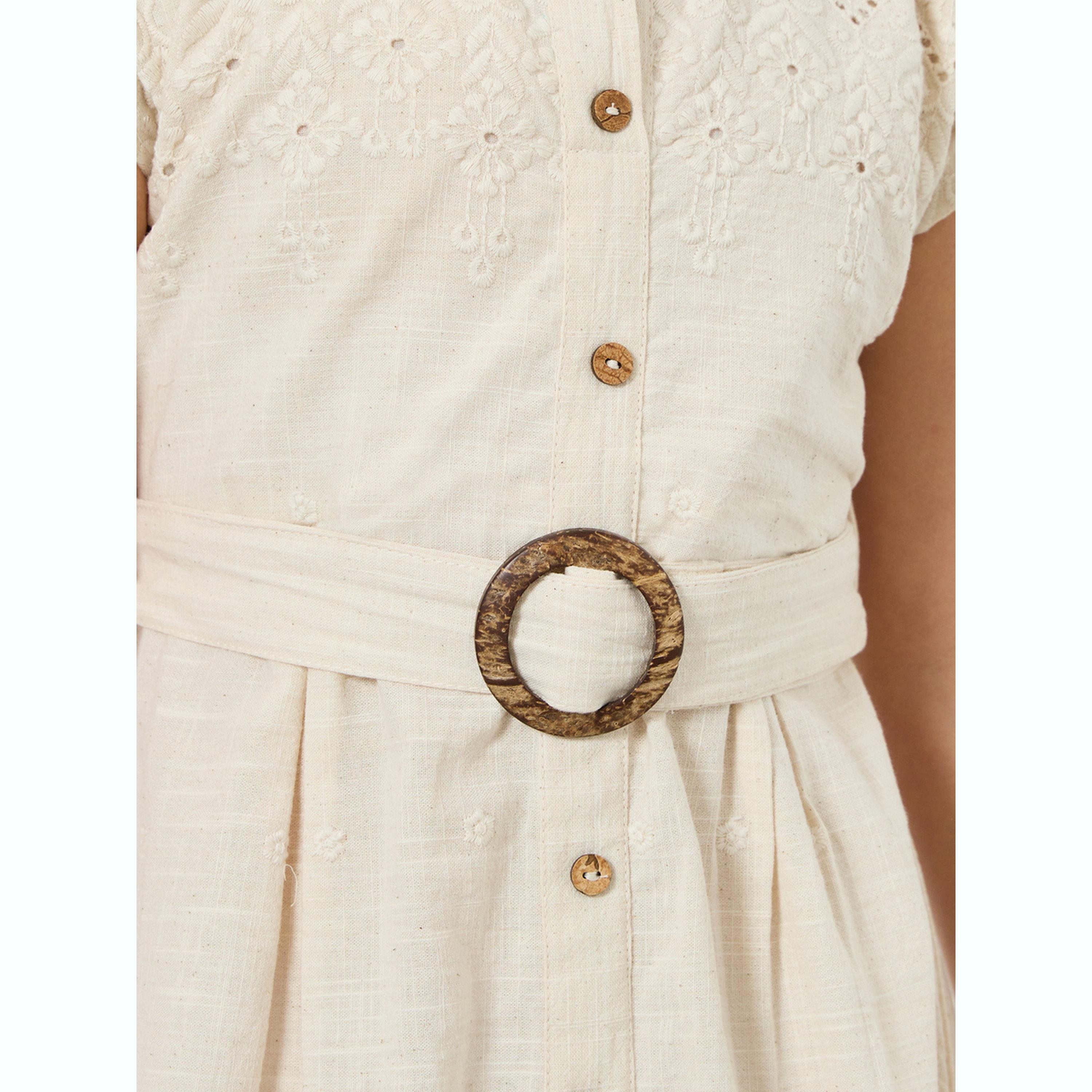 Styli Girls Beige Embroidered Hem A-Line Dress-girls-clothing-dressesandjumpsuits-image-4