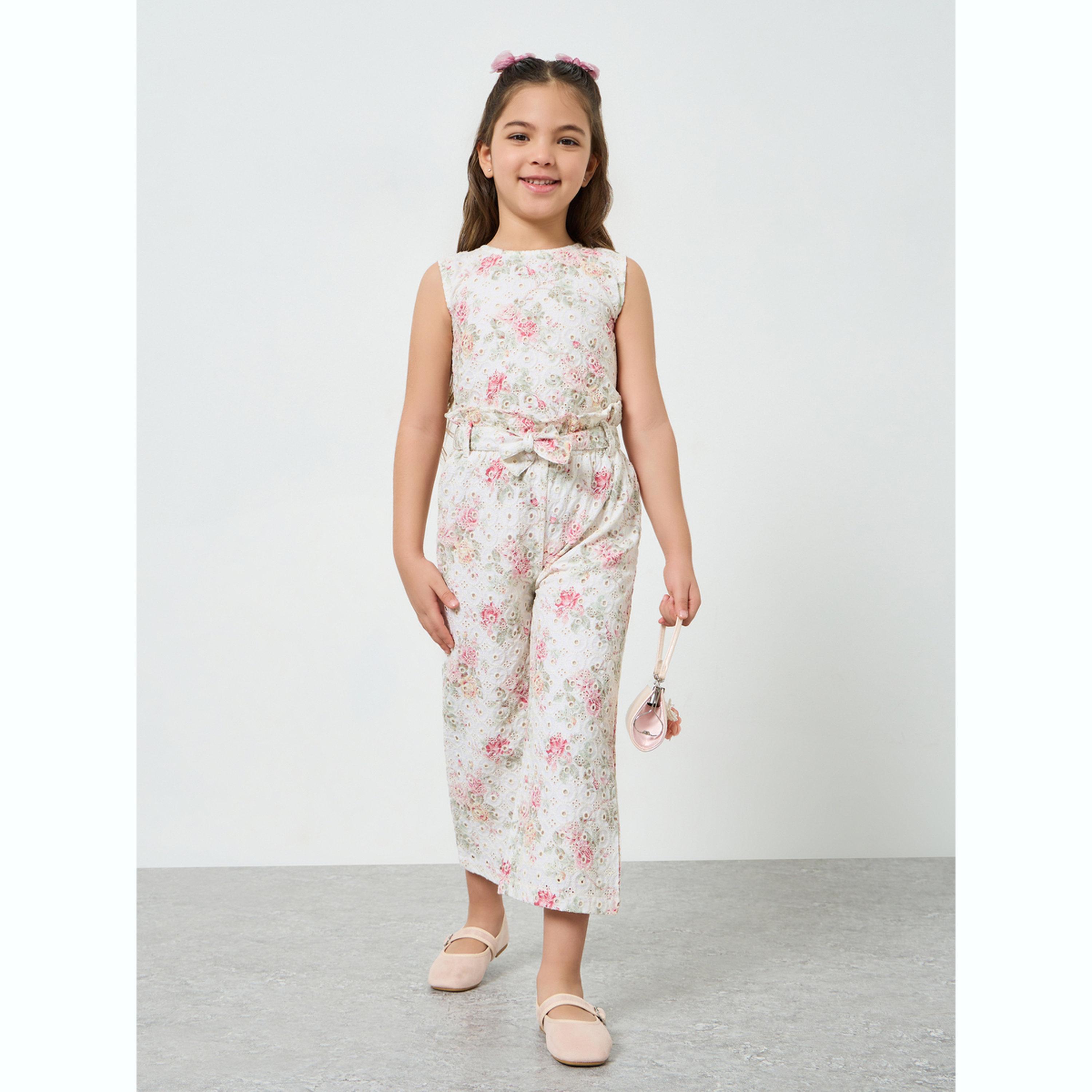 مجموعة من بنطال وبلوزة قطن بتطريز زهور بناتي-girls-clothing-setsandcoords-image-2