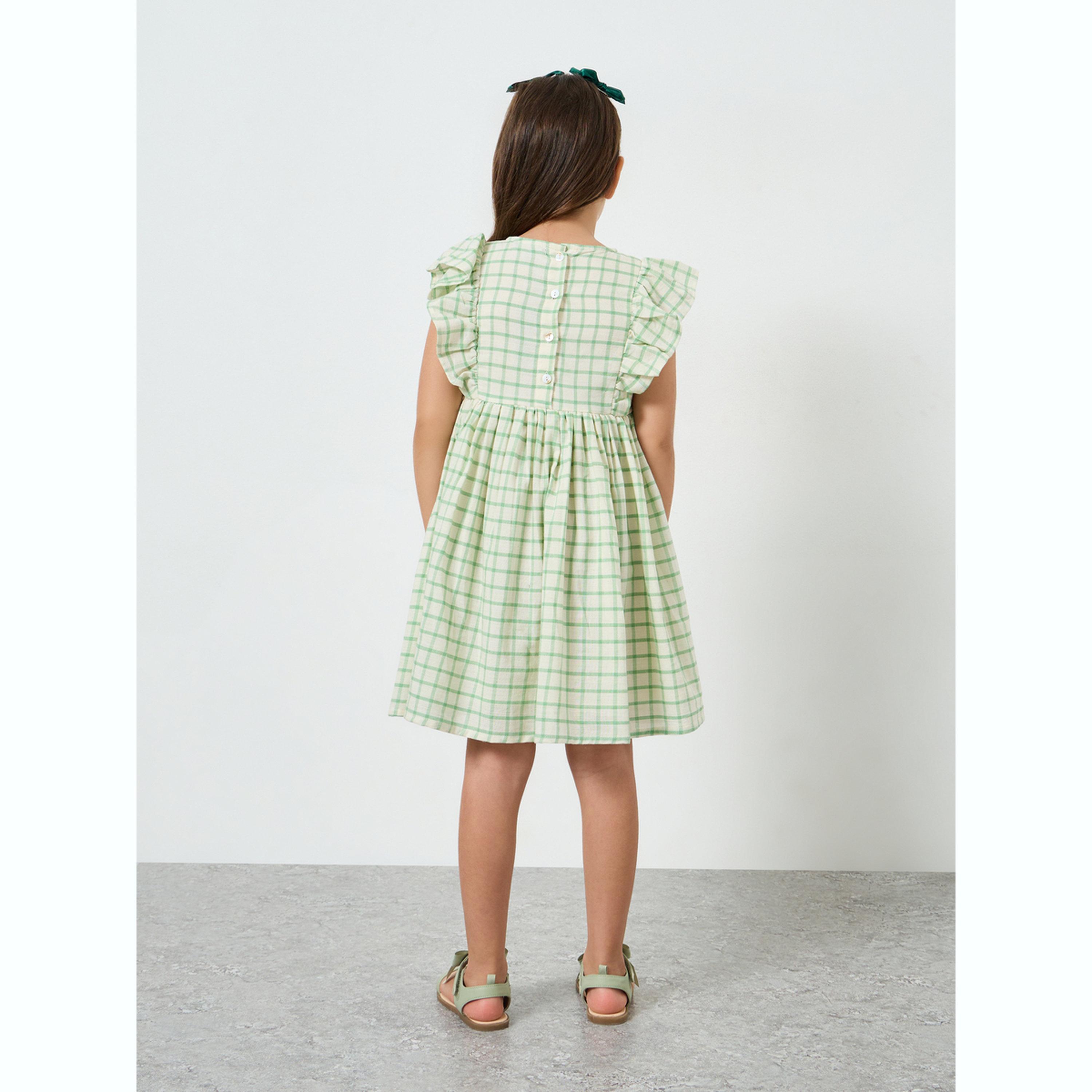 Styli Girls Green Checkered A-Line Dress with Floral Embroider-girls-clothing-dressesandjumpsuits-image-3