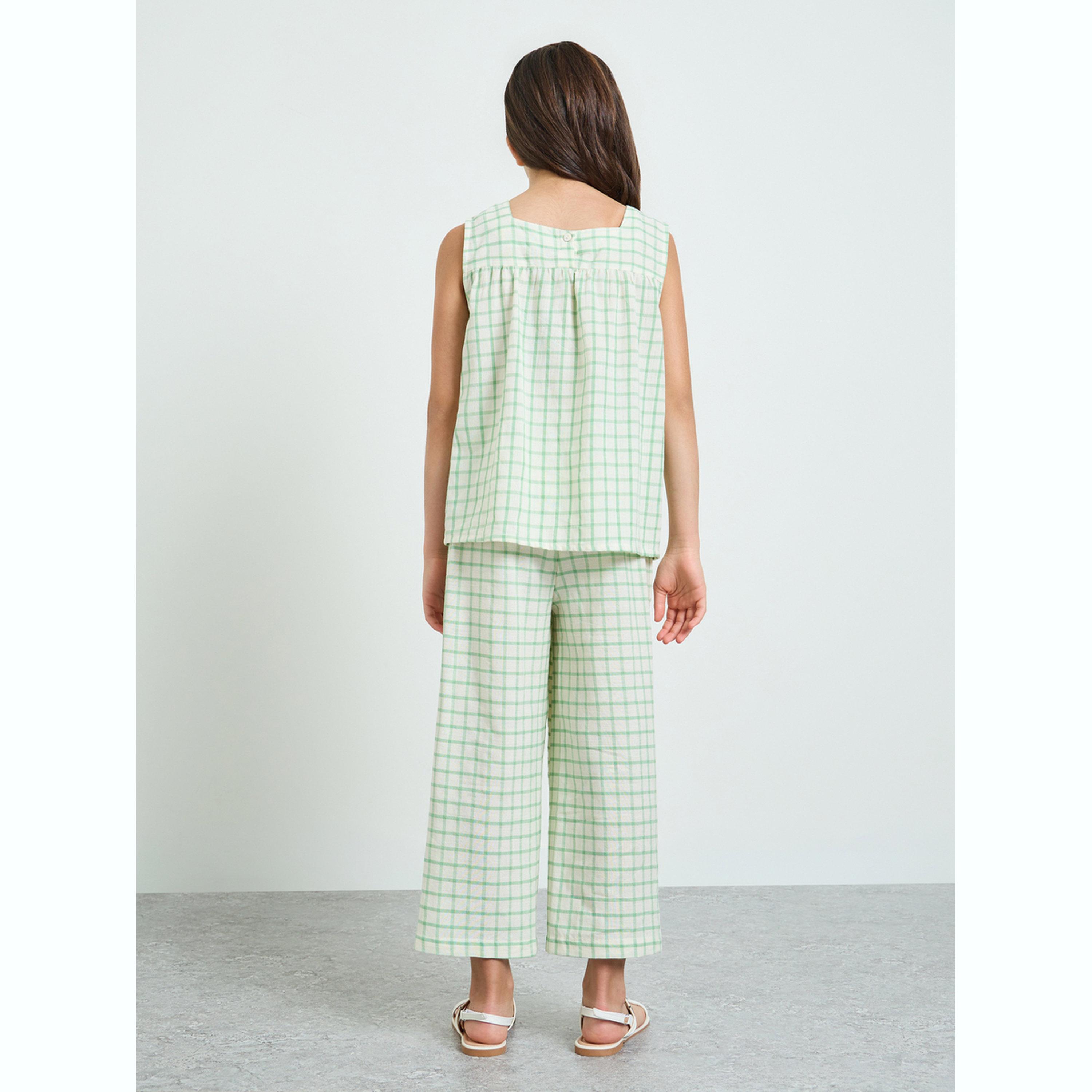 مجموعة من بنطال وبلوزة قطن بنمط مربعات-girls-clothing-setsandcoords-image-3
