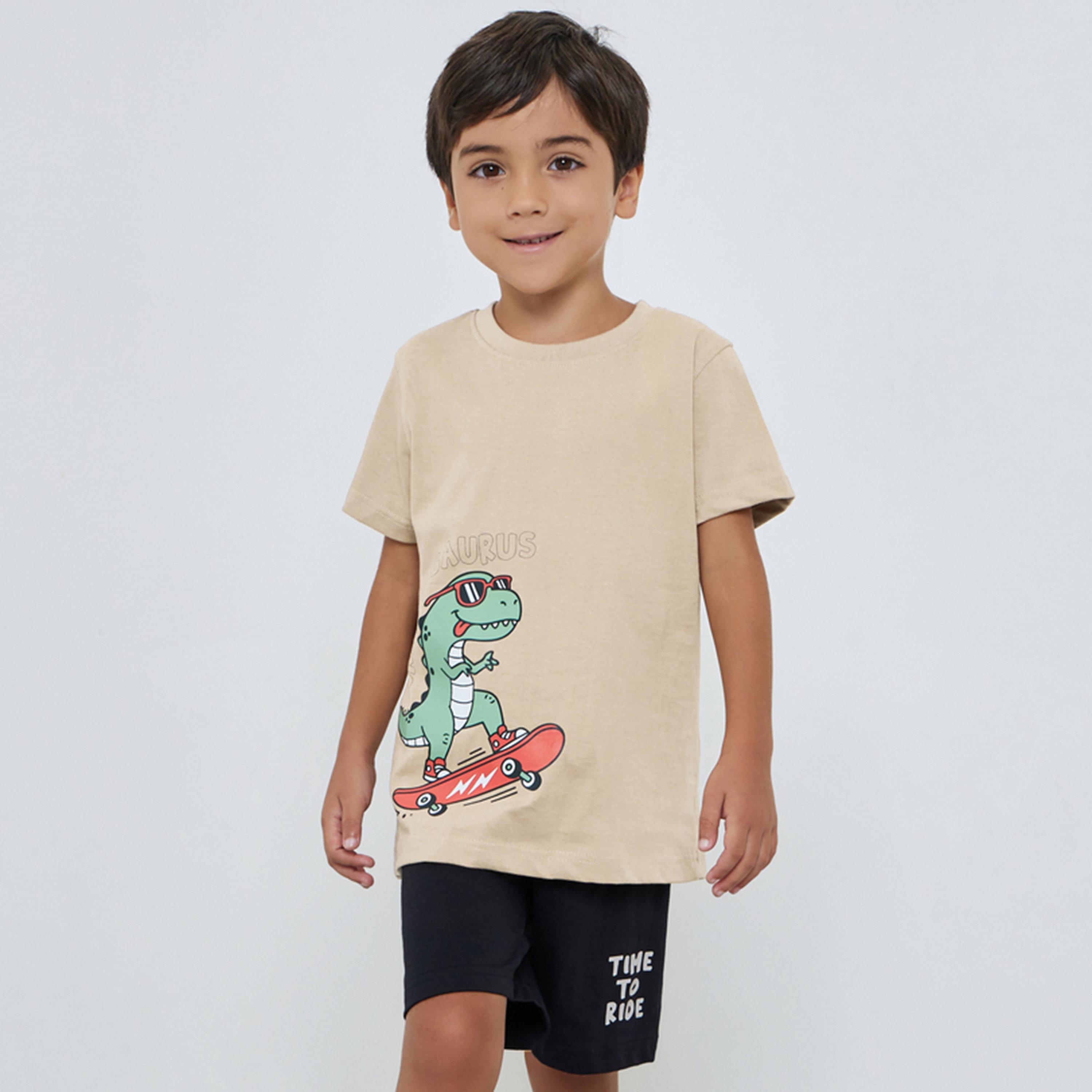 Styli Boys Graphic Print T-Shirt and Shorts Set-boys-clothing-nightwear-image-1