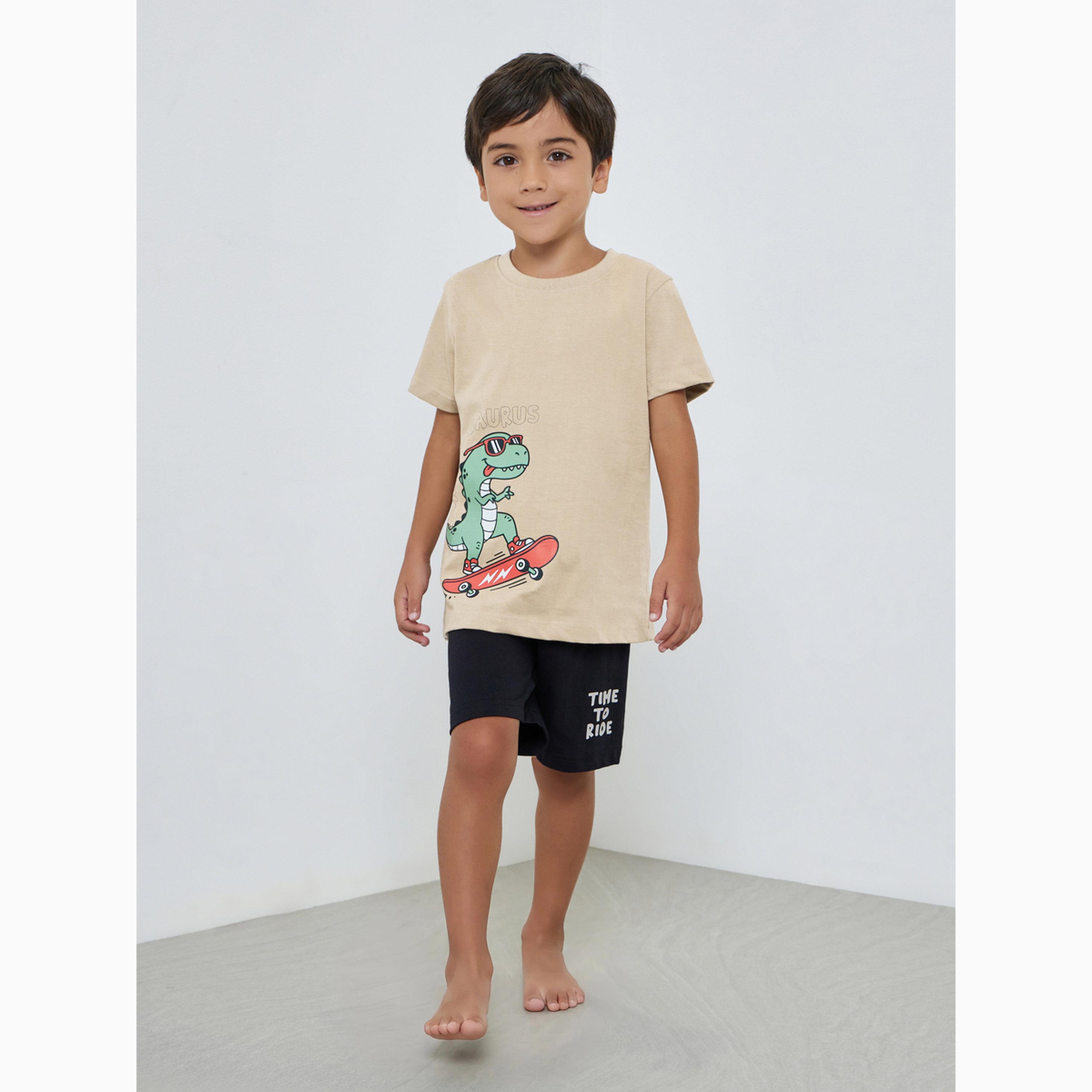 Styli Boys Graphic Print T-Shirt and Shorts Set-boys-clothing-nightwear-image-2