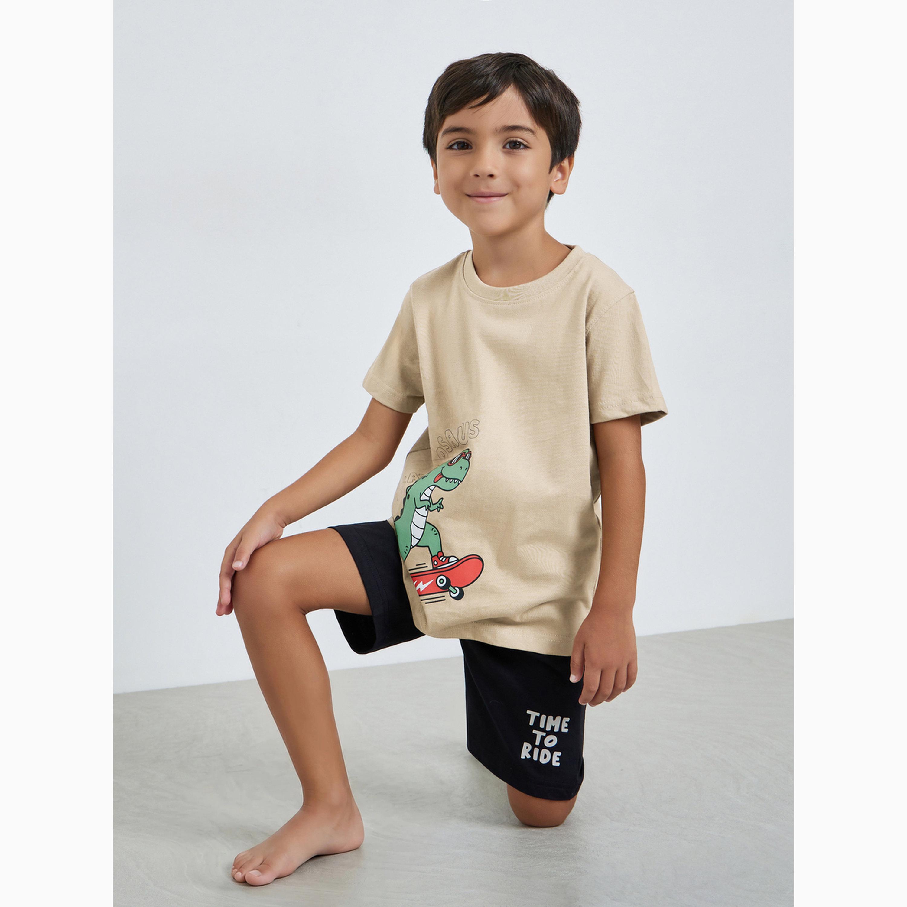 Styli Boys Graphic Print T-Shirt and Shorts Set-boys-clothing-nightwear-image-3