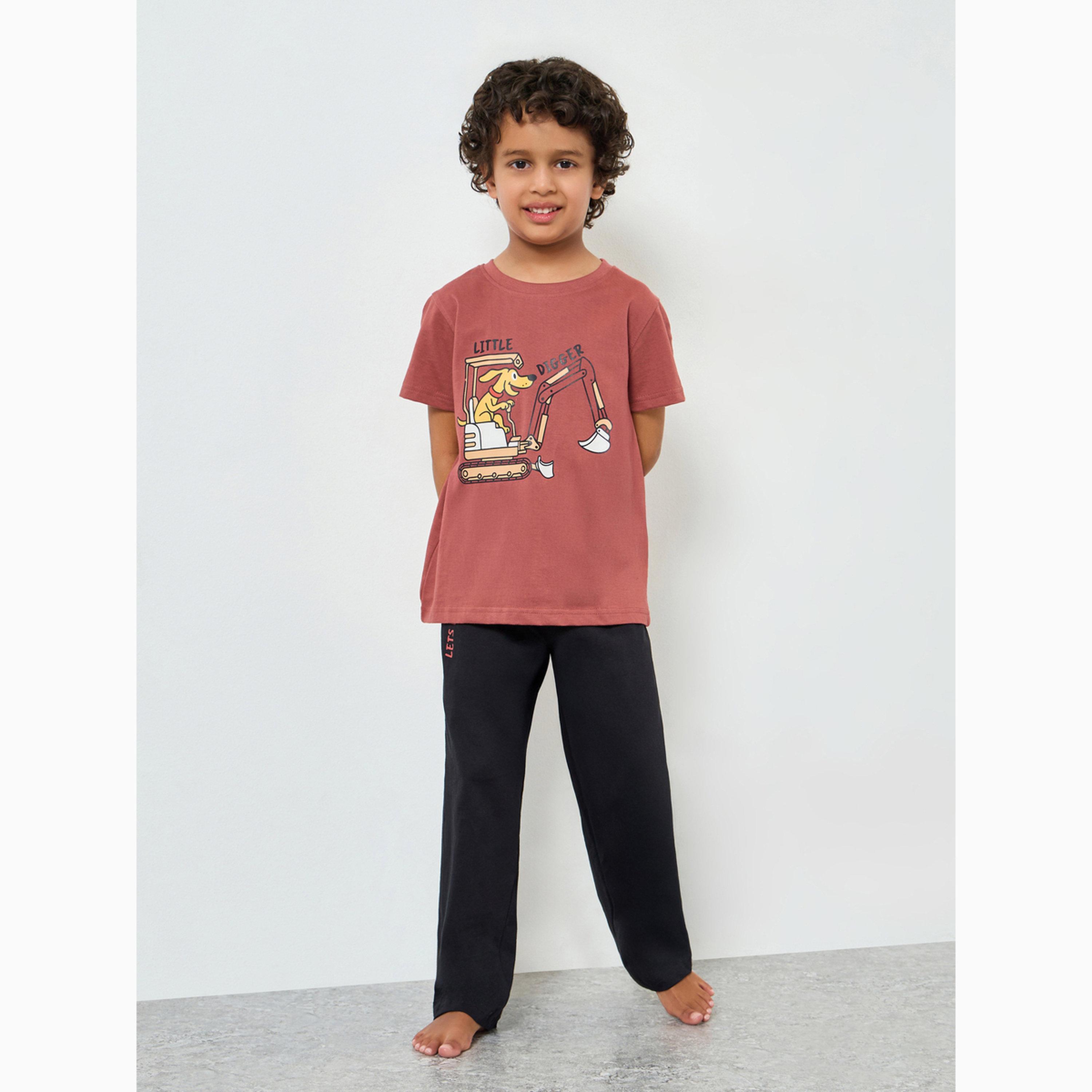 Styli Boys Graphic Print T-Shirt and Pyjama Set-boys-clothing-nightwear-image-1