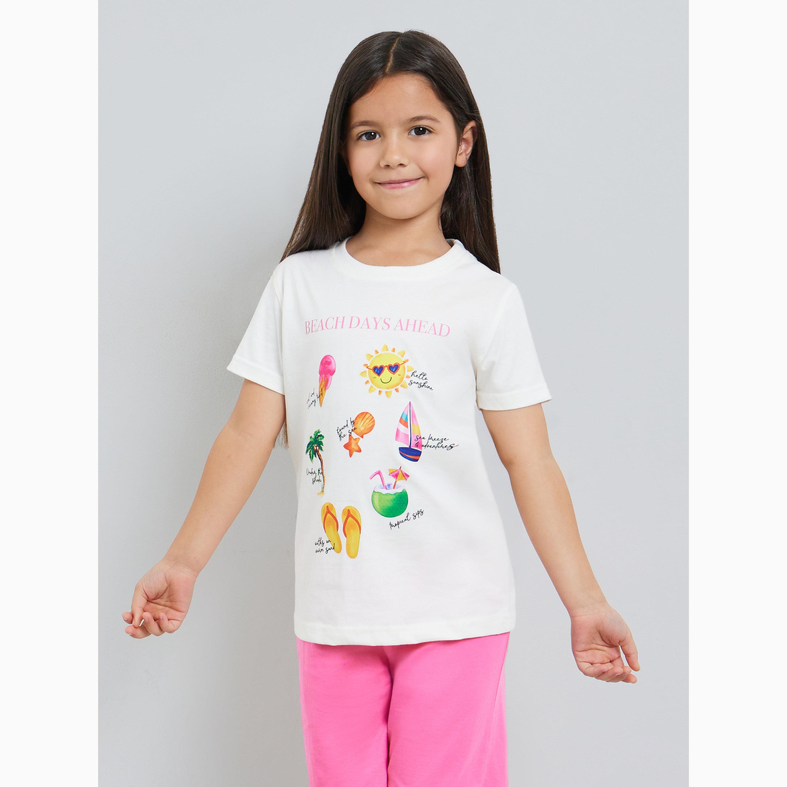 Styli Girls Cotton Beach Days T-Shirt and Shorts Set-girls-clothing-nightwear-image-3