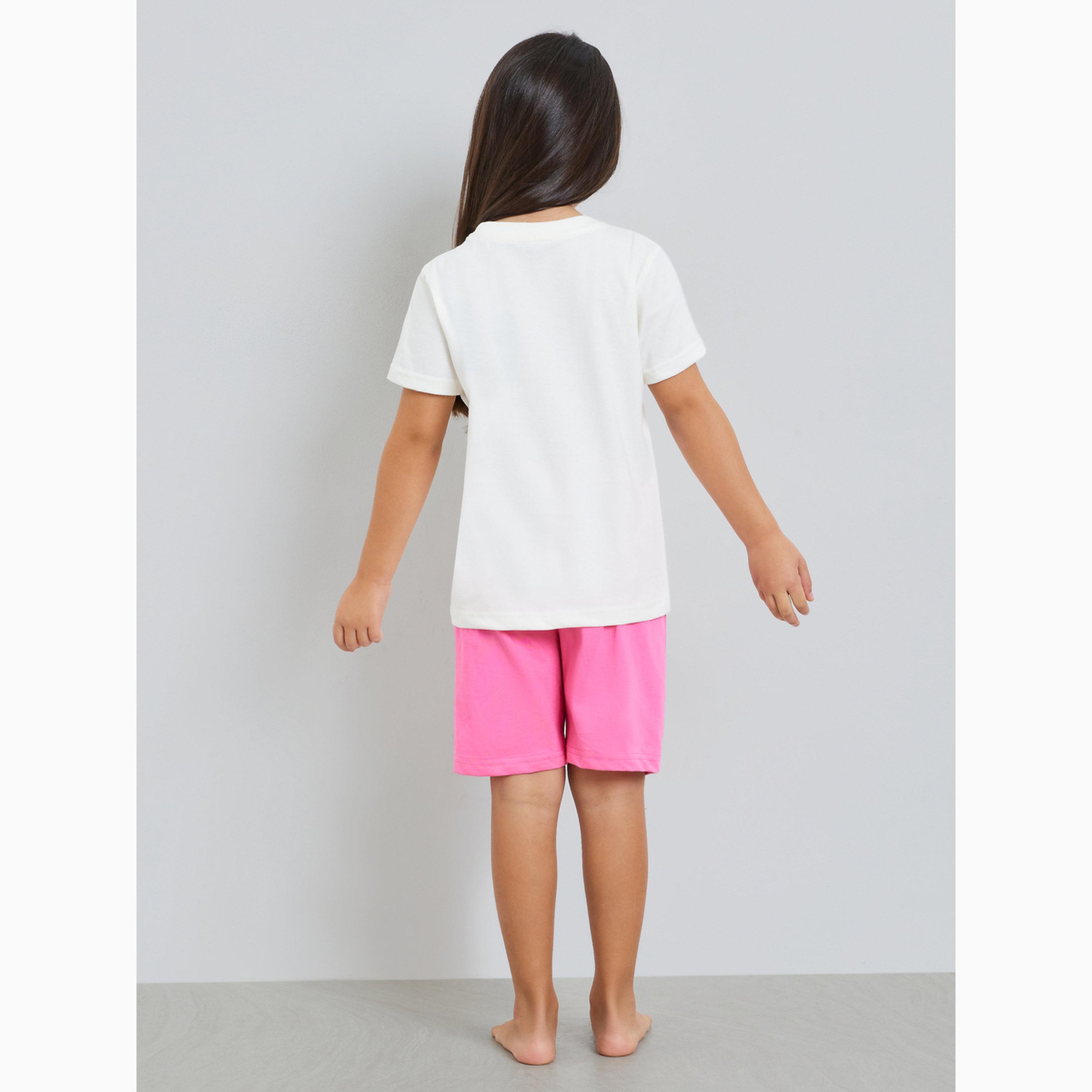 مجموعة من تيشيرت وشورت قطن بطبعات بيتش دايز للبنات-girls-clothing-nightwear-image-6