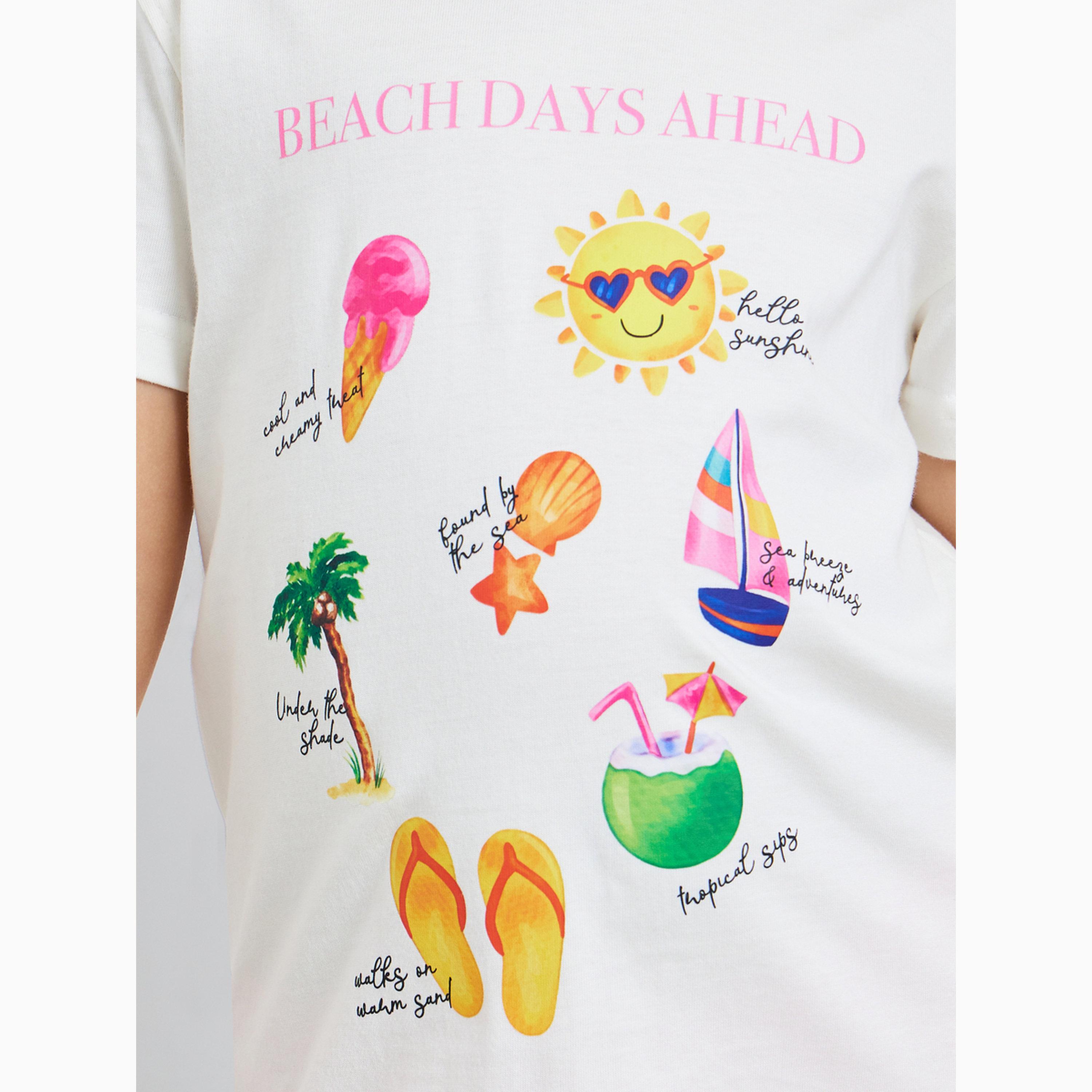 Styli Girls Cotton Beach Days T-Shirt and Shorts Set-girls-clothing-nightwear-image-7