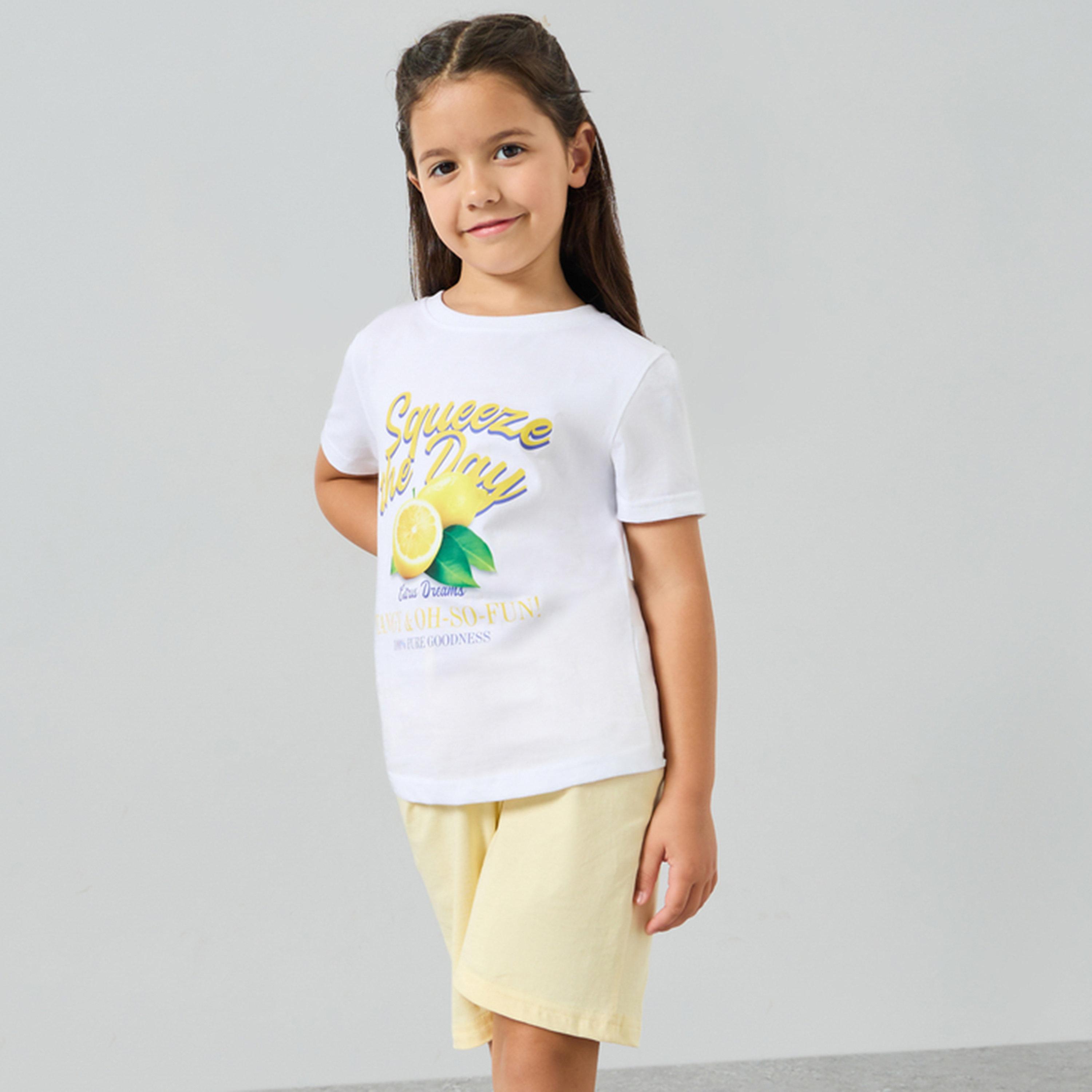 Styli Girls Graphic Print T-Shirt and Shorts Set-girls-clothing-nightwear-image-1