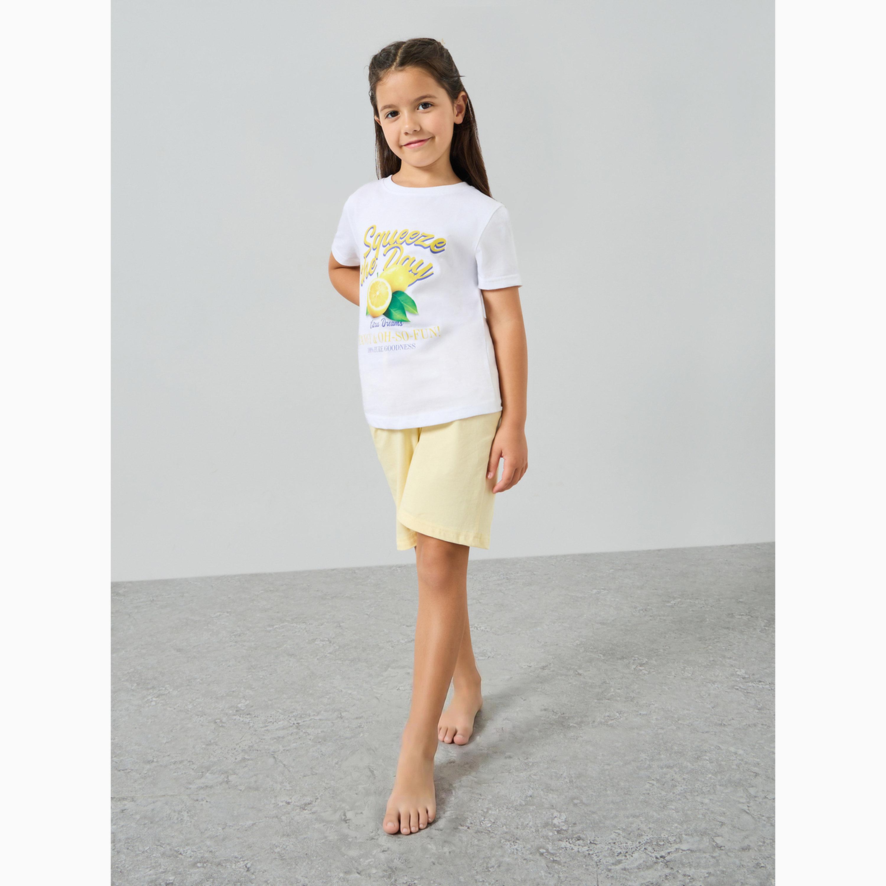 Styli Girls Graphic Print T-Shirt and Shorts Set-girls-clothing-nightwear-image-2