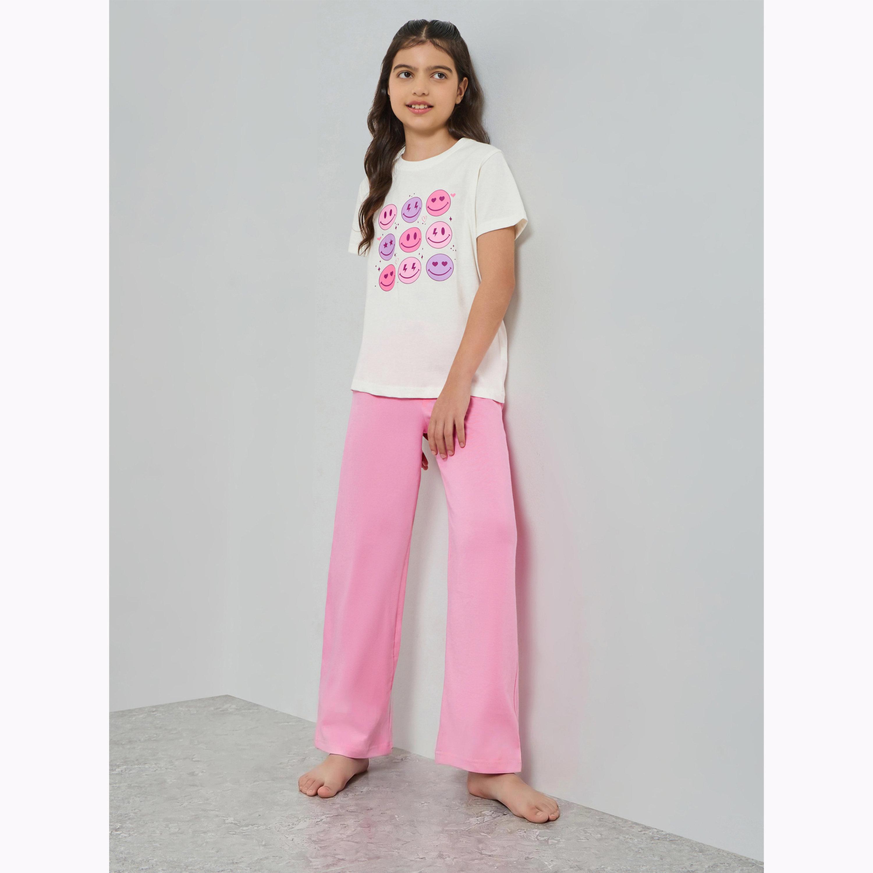 Styli Teen Girls Printed T-Shirt and Cotton Pyjama Set-girls-clothing-nightwear-image-1