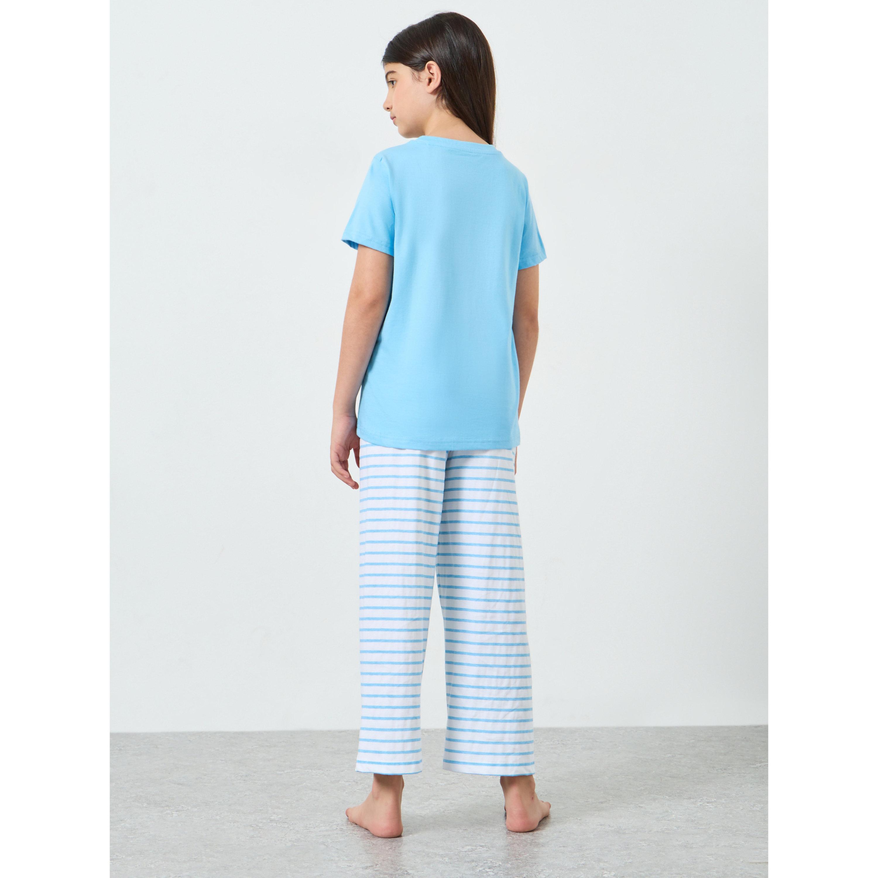 Styli Teen Girls Bear Print T-Shirt and Striped Pyjama Set-girls-clothing-nightwear-image-4